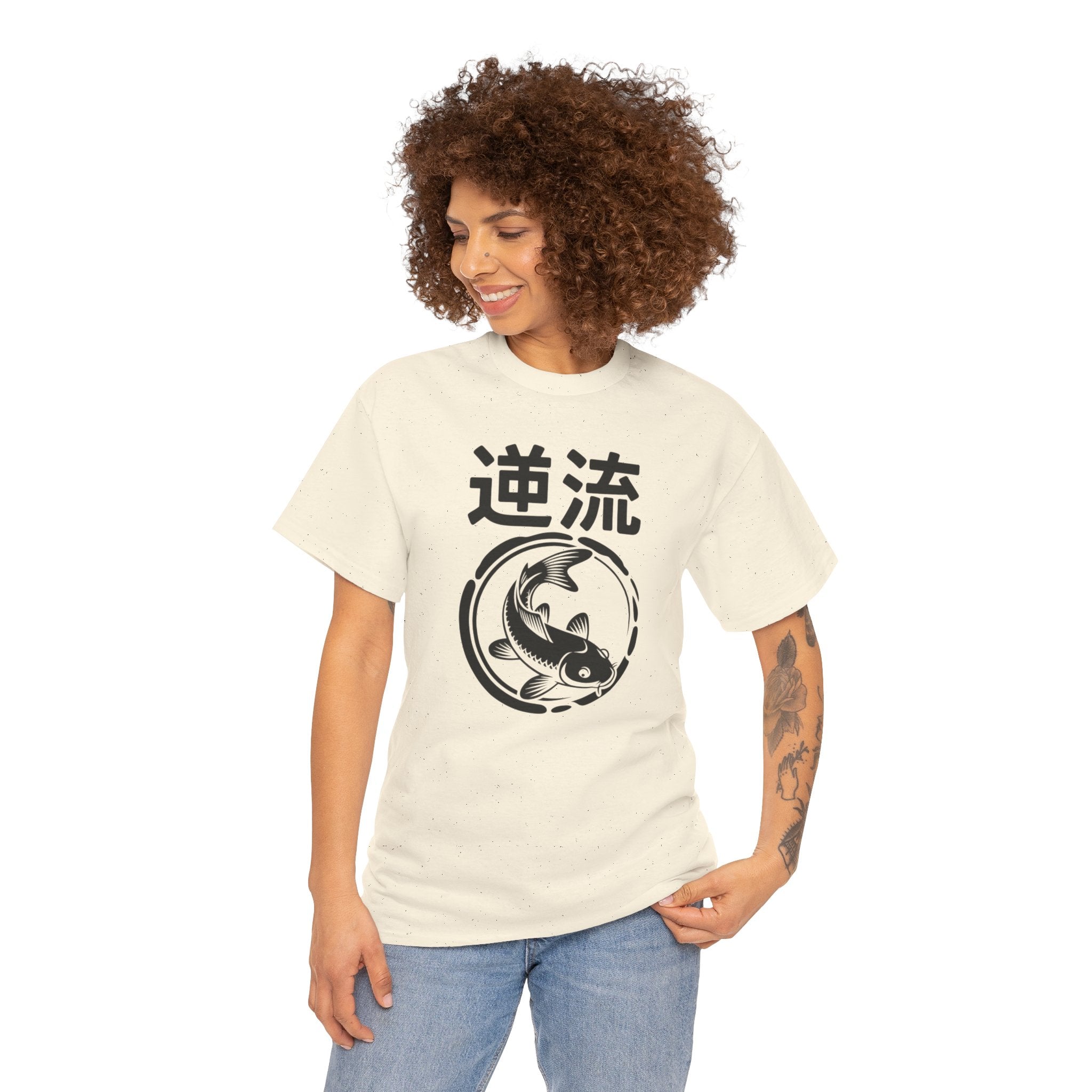 Koi Reverse Flow Tee — Japanese Kanji 逆流 Fish Graphic T-Shirt Retro Style