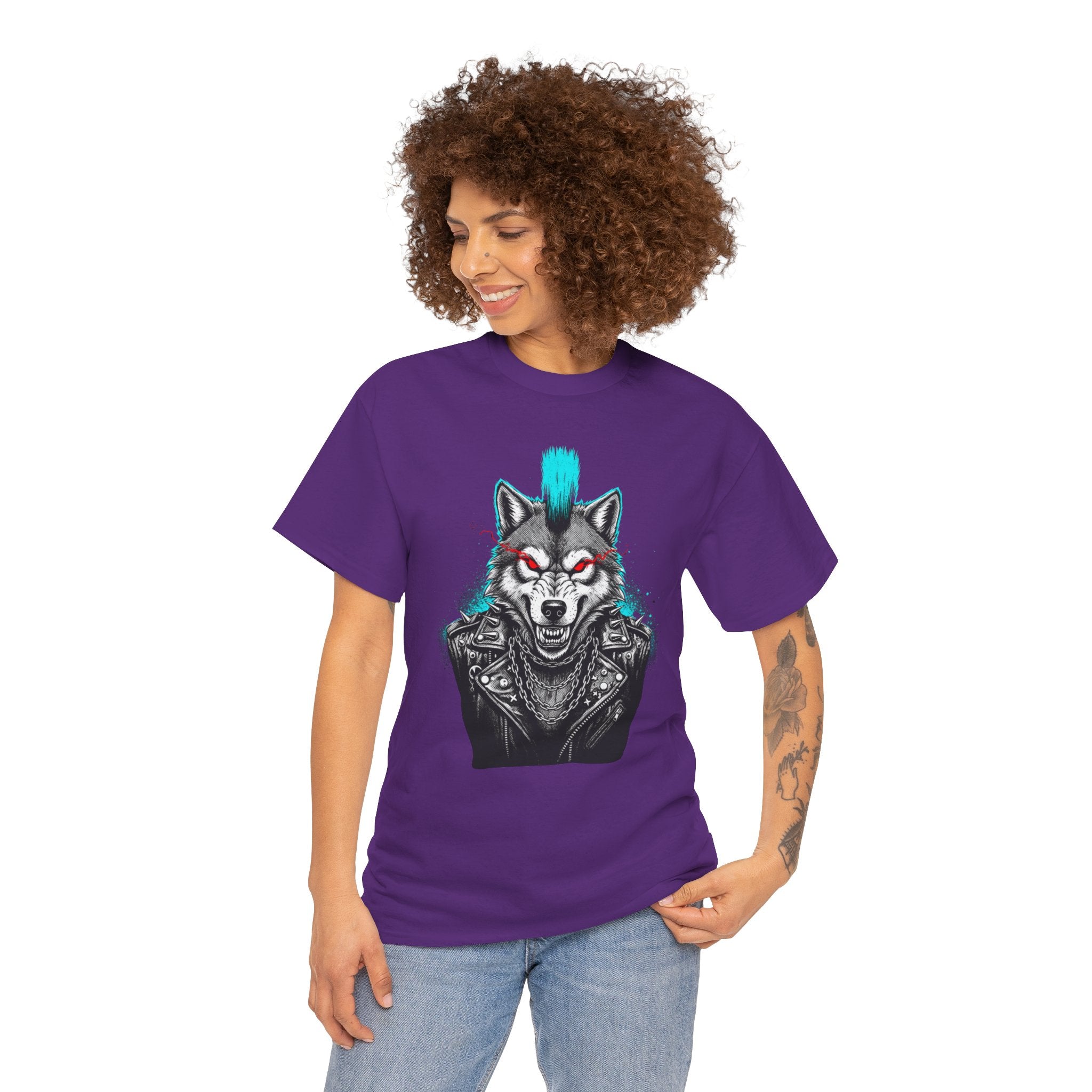 Wolf Punk Graphic Tee — Fierce Tribal Wolf Illustration T-Shirt 80's Rebel Fashion