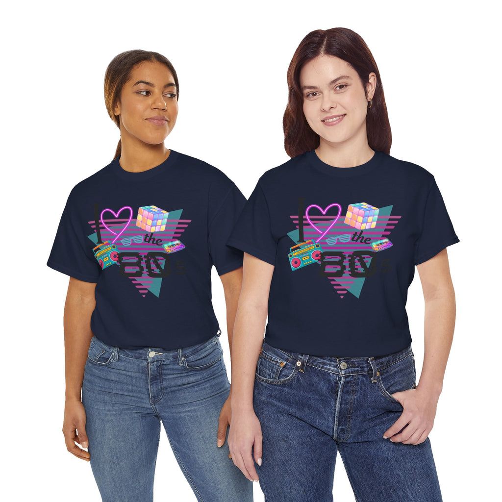 I Love the 80s T-Shirt — Retro Cassette, Rubik’s Cube & Neon Vintage Tee