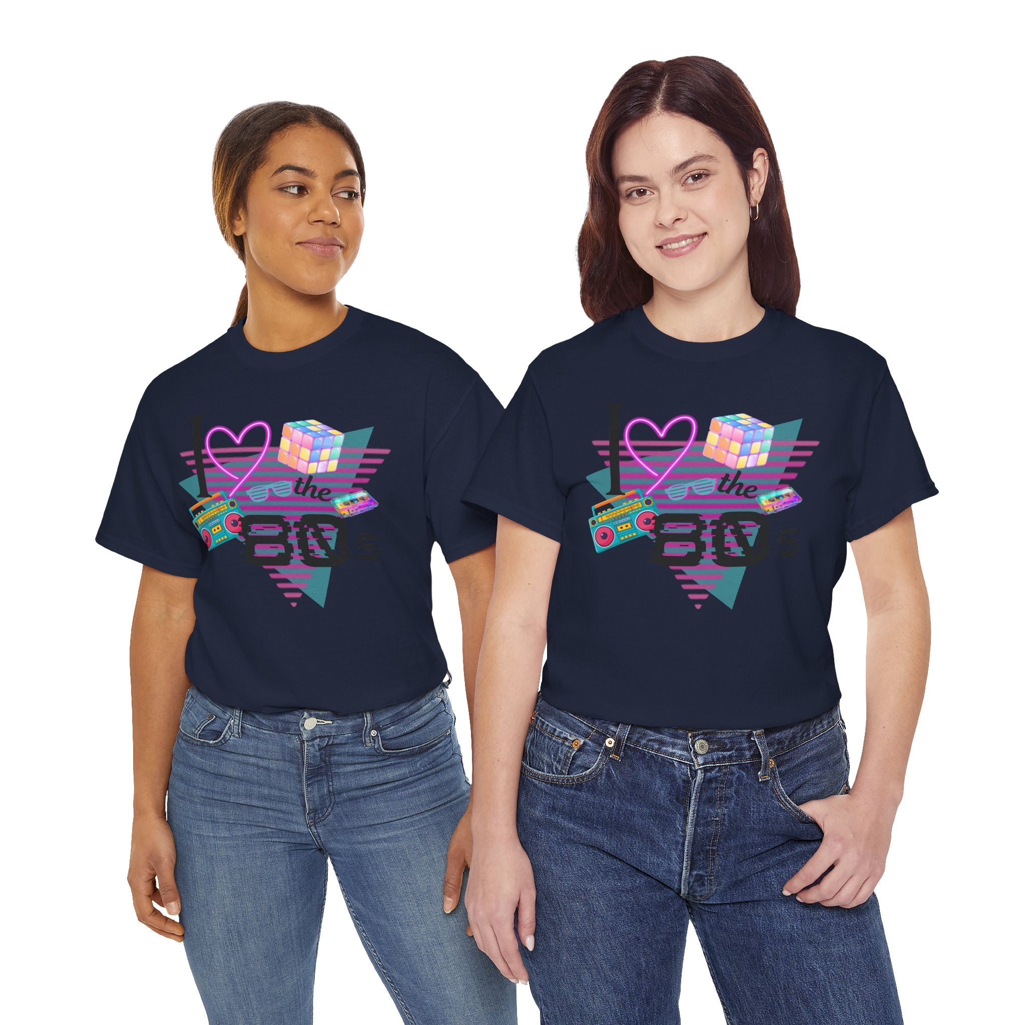 I Love the 80s T-Shirt — Retro Cassette, Rubik’s Cube & Neon Vintage Tee