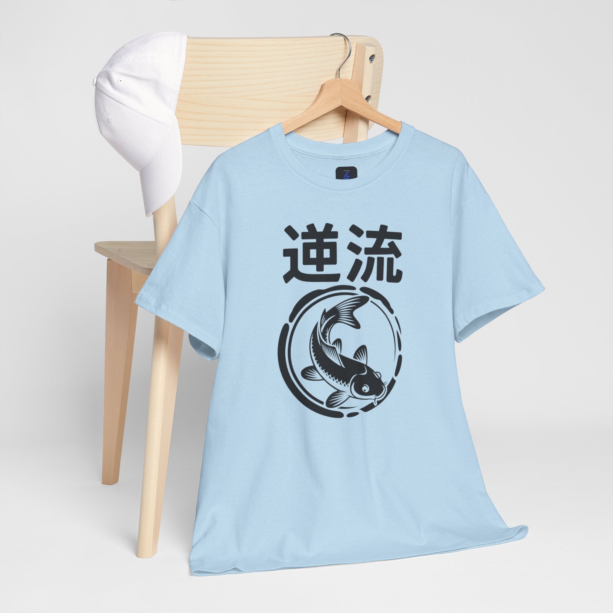 Koi Reverse Flow Tee — Japanese Kanji 逆流 Fish Graphic T-Shirt Retro Style