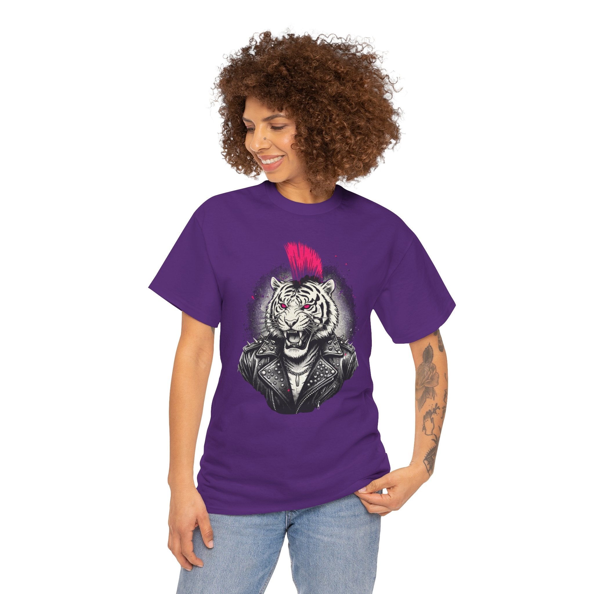 Punk Rock Tiger T-Shirt — Mohawk Tiger Graphic Tee 80's Fashion Rebel