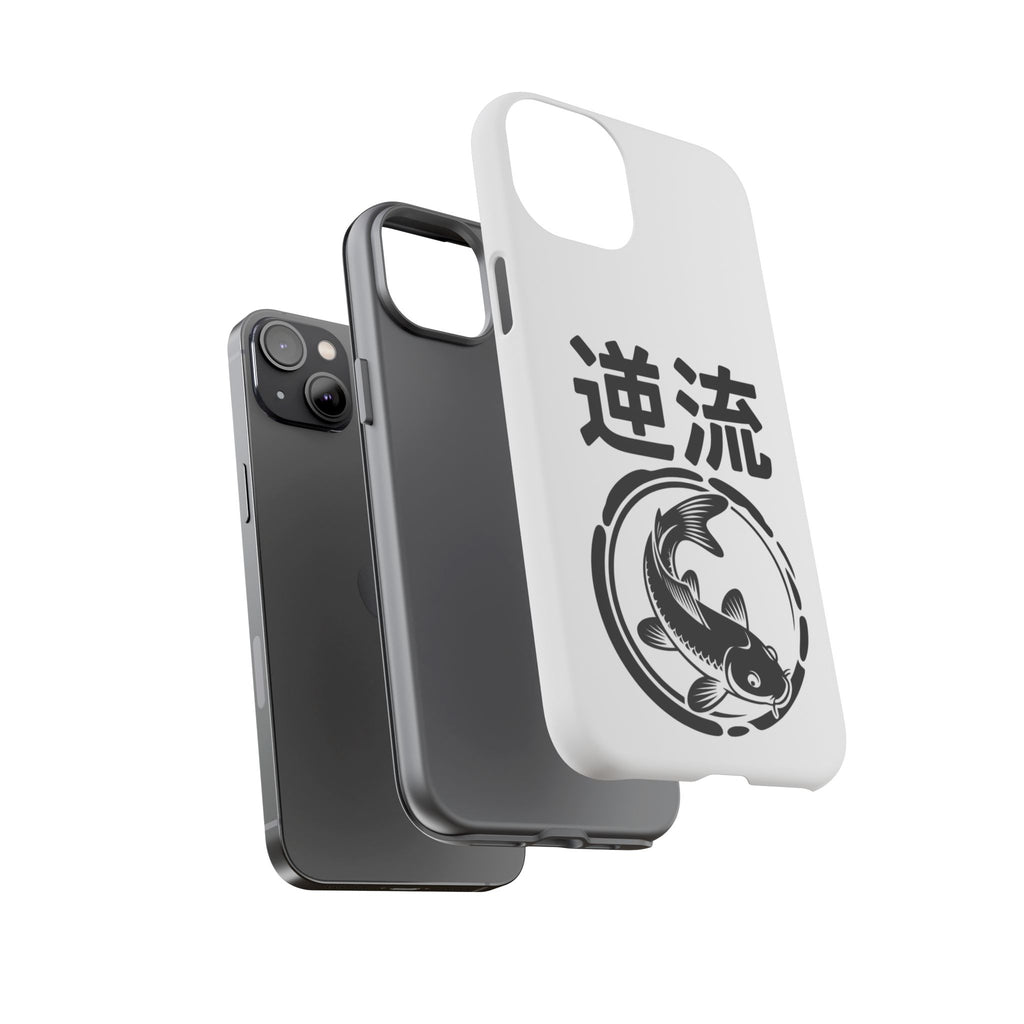 Phone Case — Koi Fish Yin Yang with Japanese Kanji (逆流) — Tough Protective Cover 80s Design