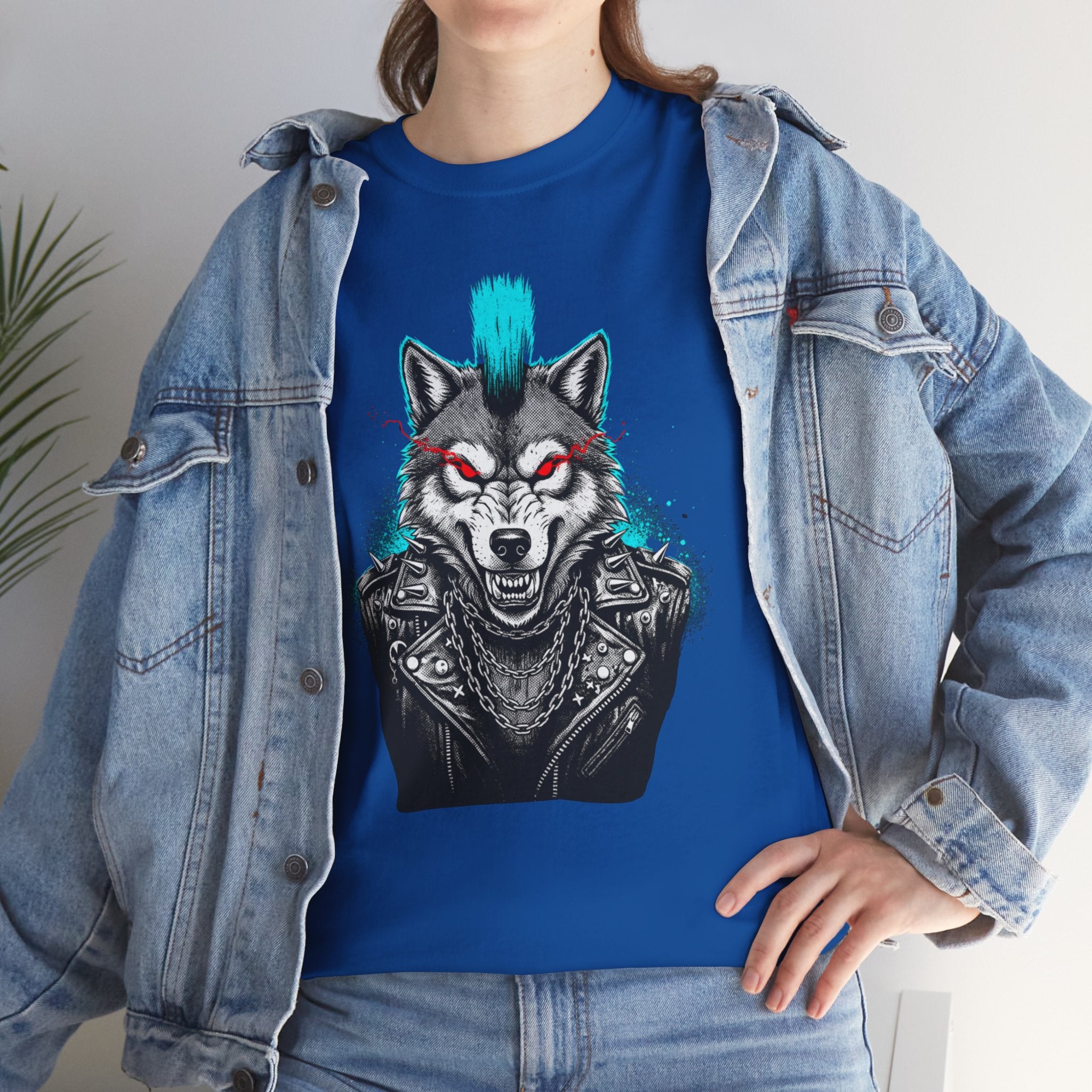 Wolf Punk Graphic Tee — Fierce Tribal Wolf Illustration T-Shirt 80's Rebel Fashion
