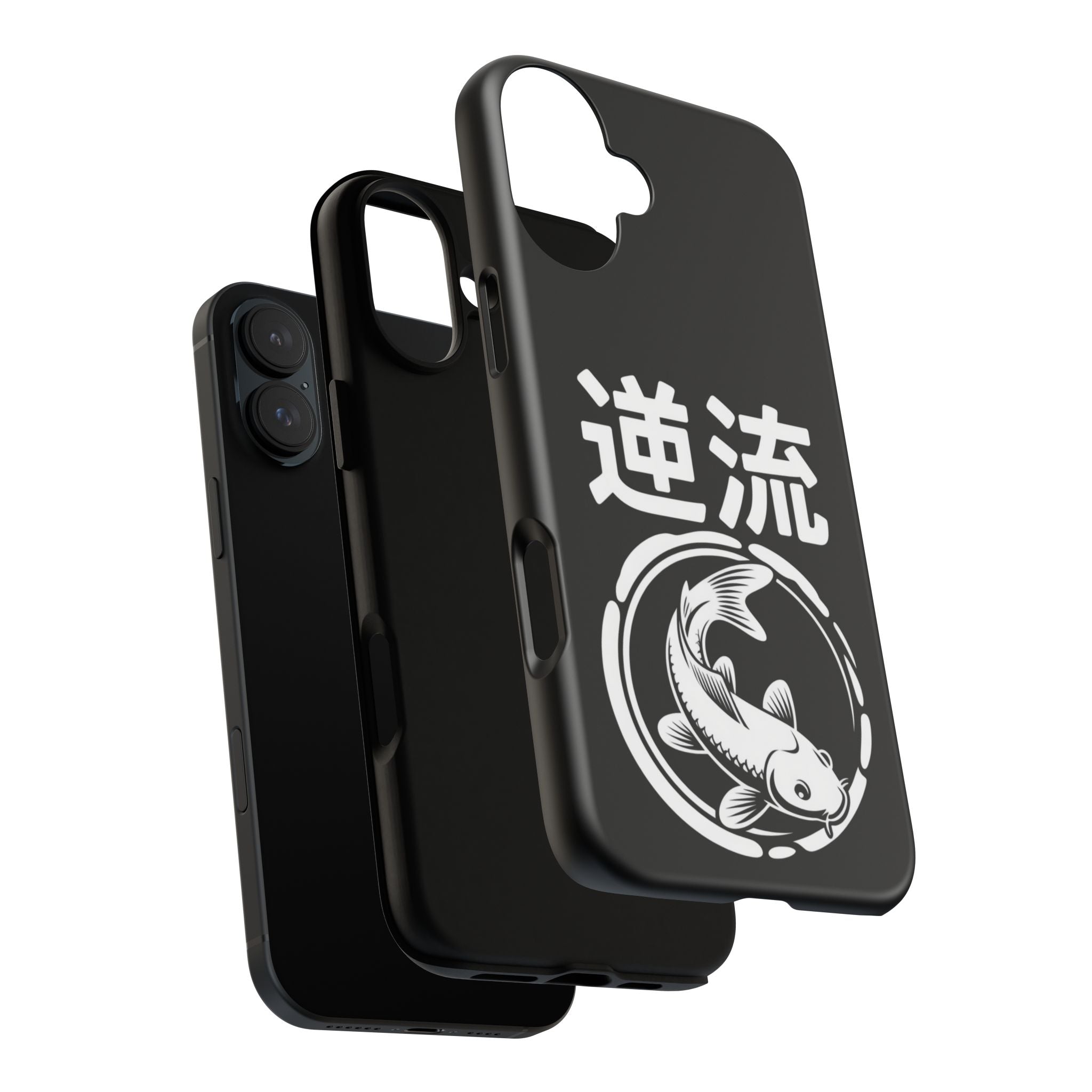 Koi '逆流' Tough Phone Case — Black Protective iPhone Cover - 80s Design