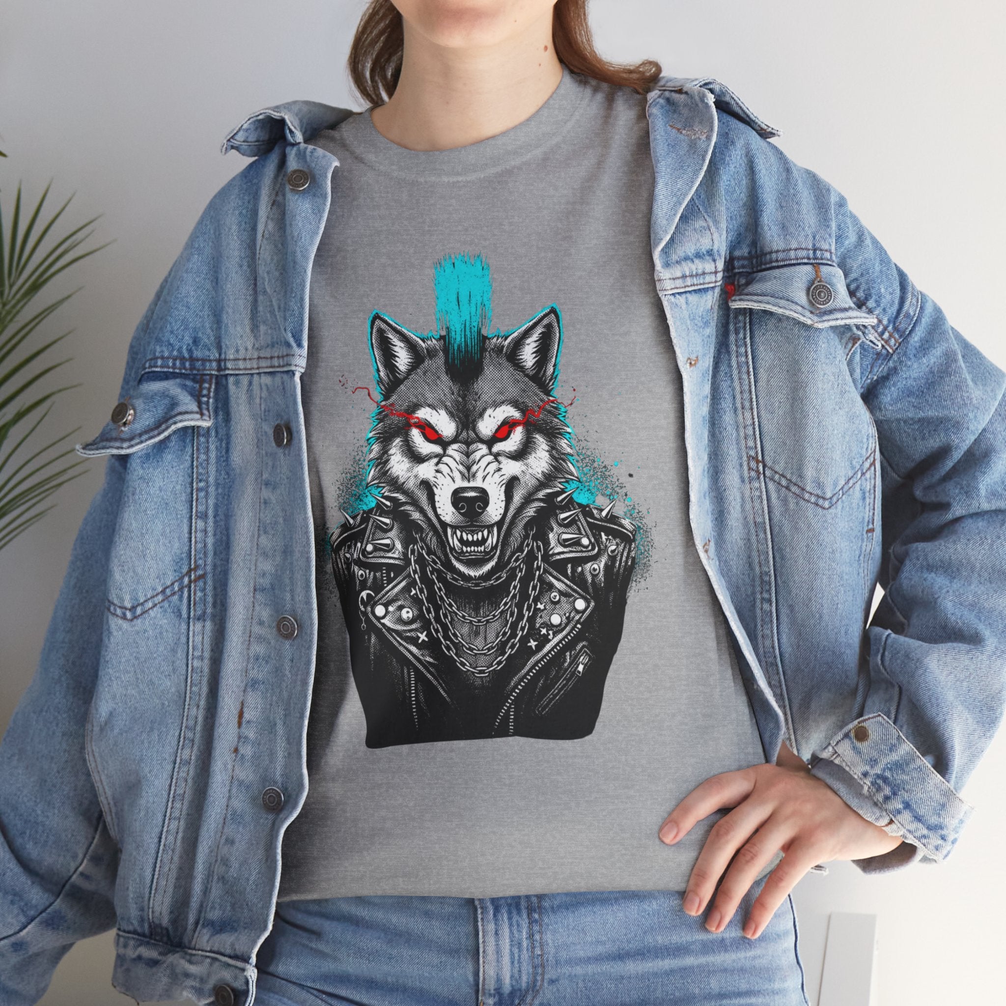 Wolf Punk Graphic Tee — Fierce Tribal Wolf Illustration T-Shirt 80's Rebel Fashion