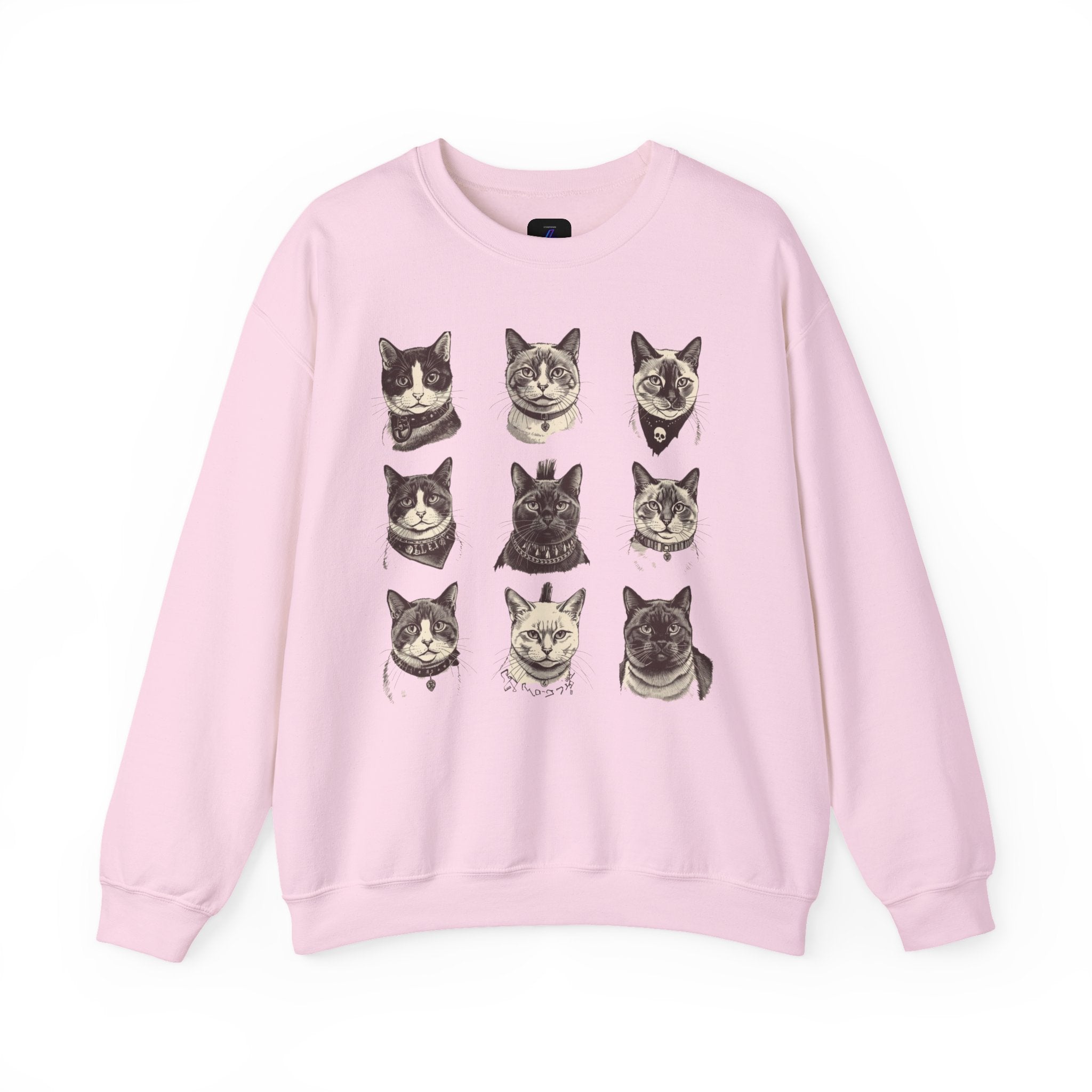 Vintage Cat Faces Crewneck Sweatshirt — Retro Cat Portraits Pullover