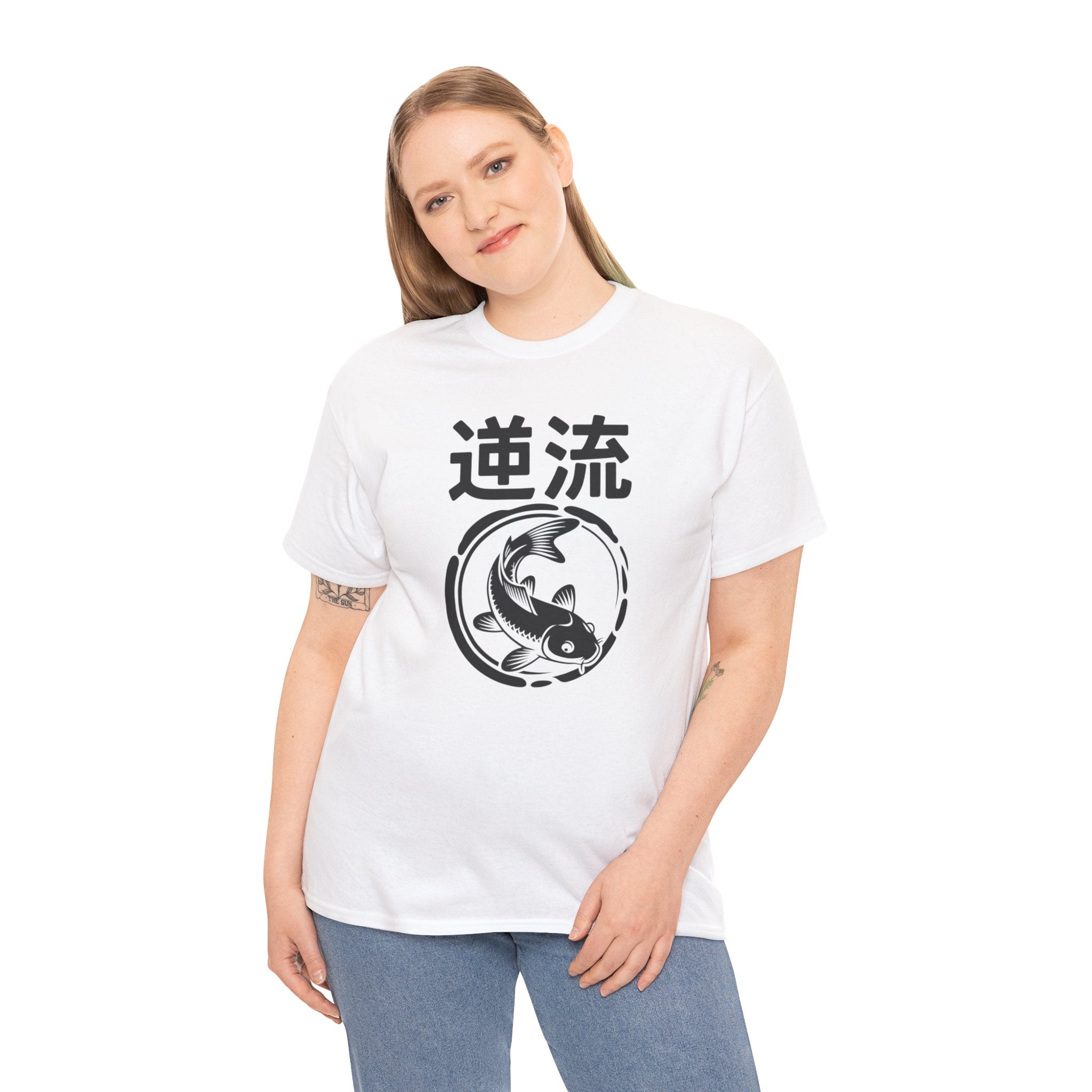 Koi Reverse Flow Tee — Japanese Kanji 逆流 Fish Graphic T-Shirt Retro Style