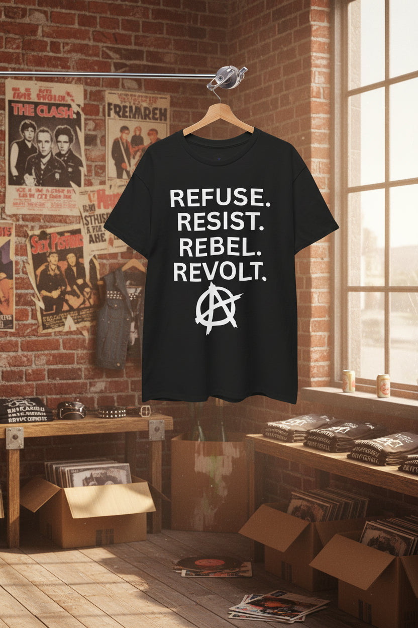 Refuse Resist Rebel Revolt T-Shirt — Anarchy Statement Tee