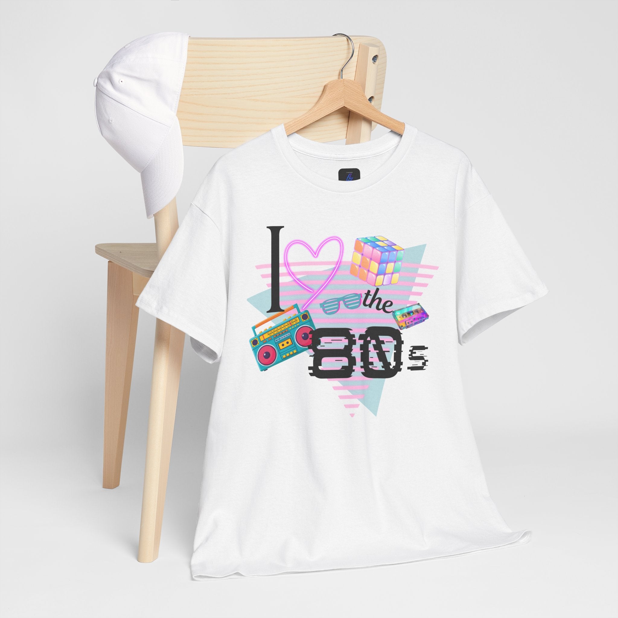 I Love the 80s T-Shirt — Retro Cassette, Rubik’s Cube & Neon Vintage Tee