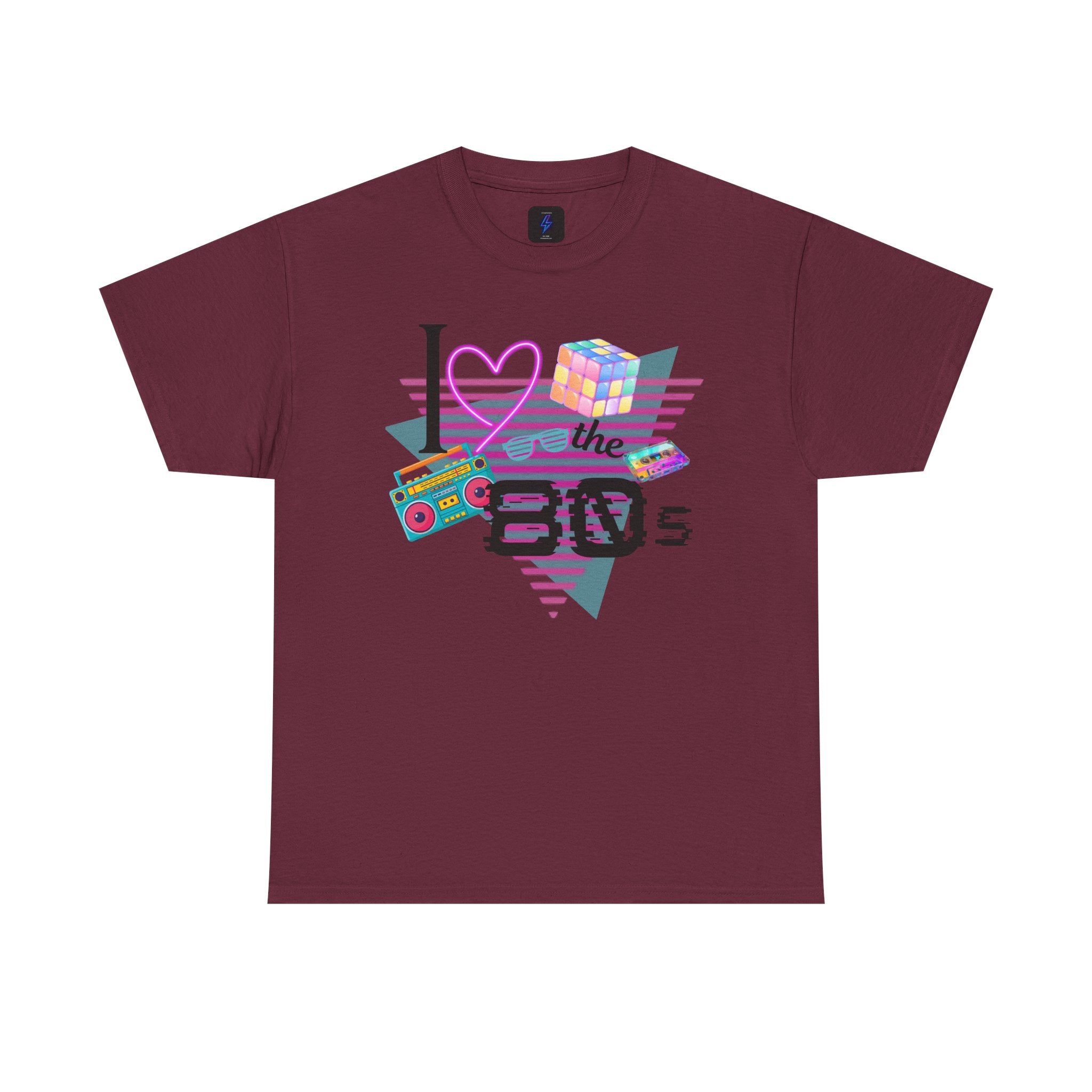 I Love the 80s T-Shirt — Retro Cassette, Rubik’s Cube & Neon Vintage Tee