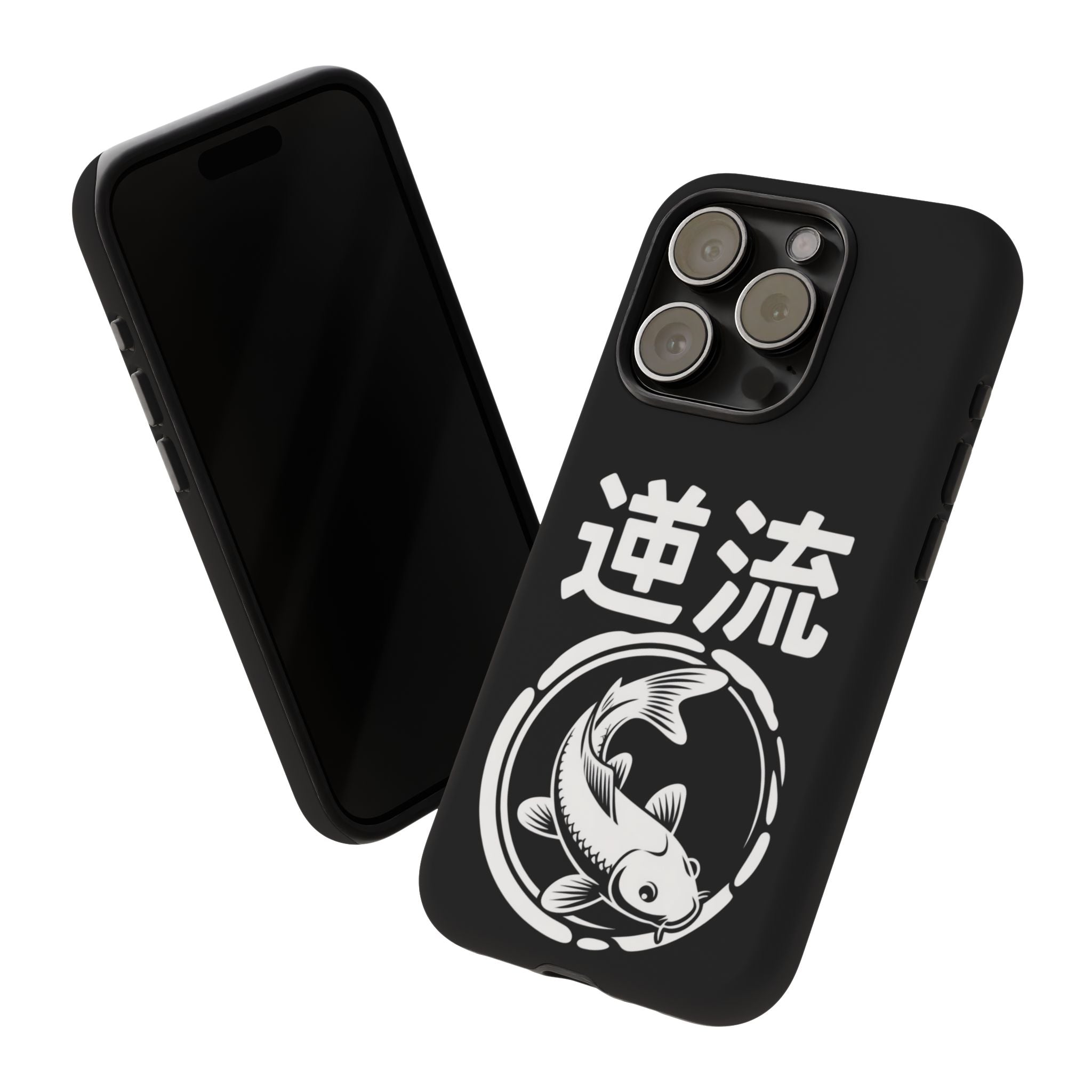 Koi '逆流' Tough Phone Case — Black Protective iPhone Cover - 80s Design