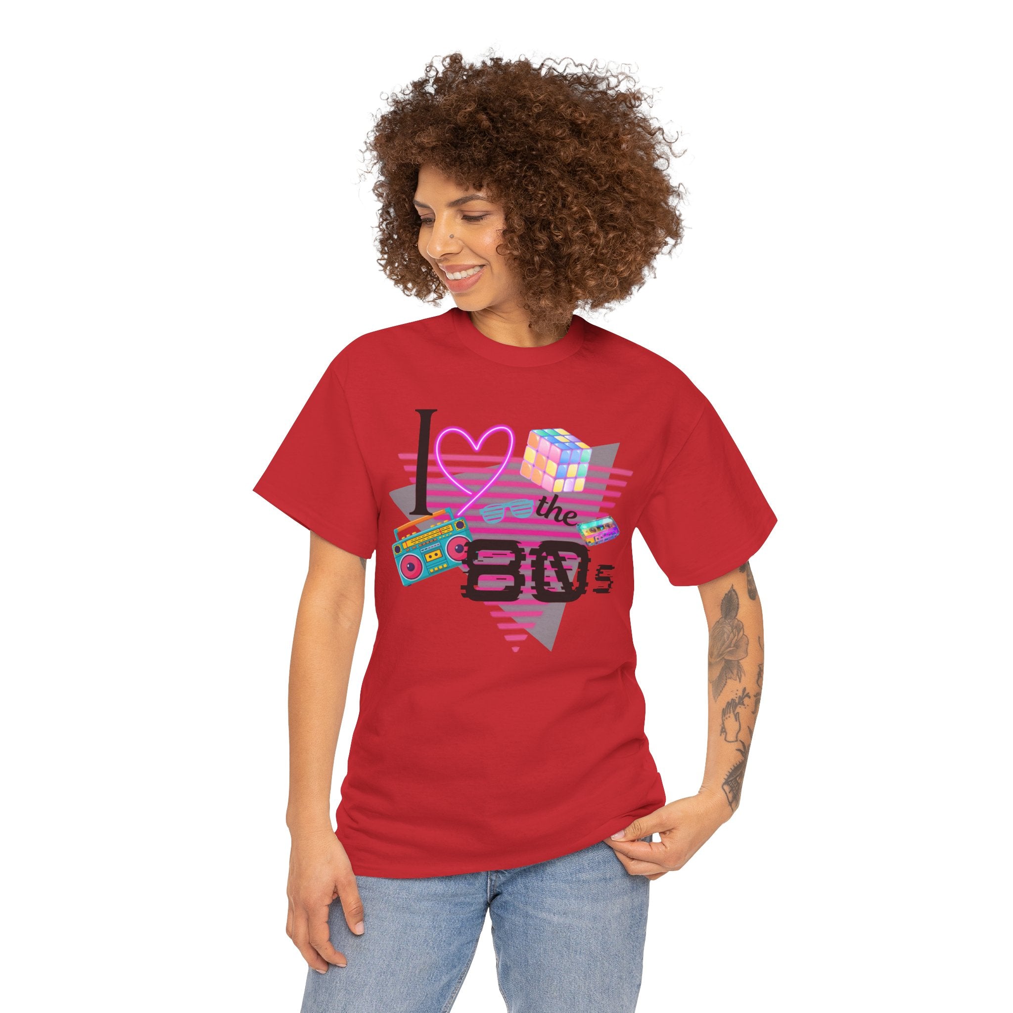 I Love the 80s T-Shirt — Retro Cassette, Rubik’s Cube & Neon Vintage Tee