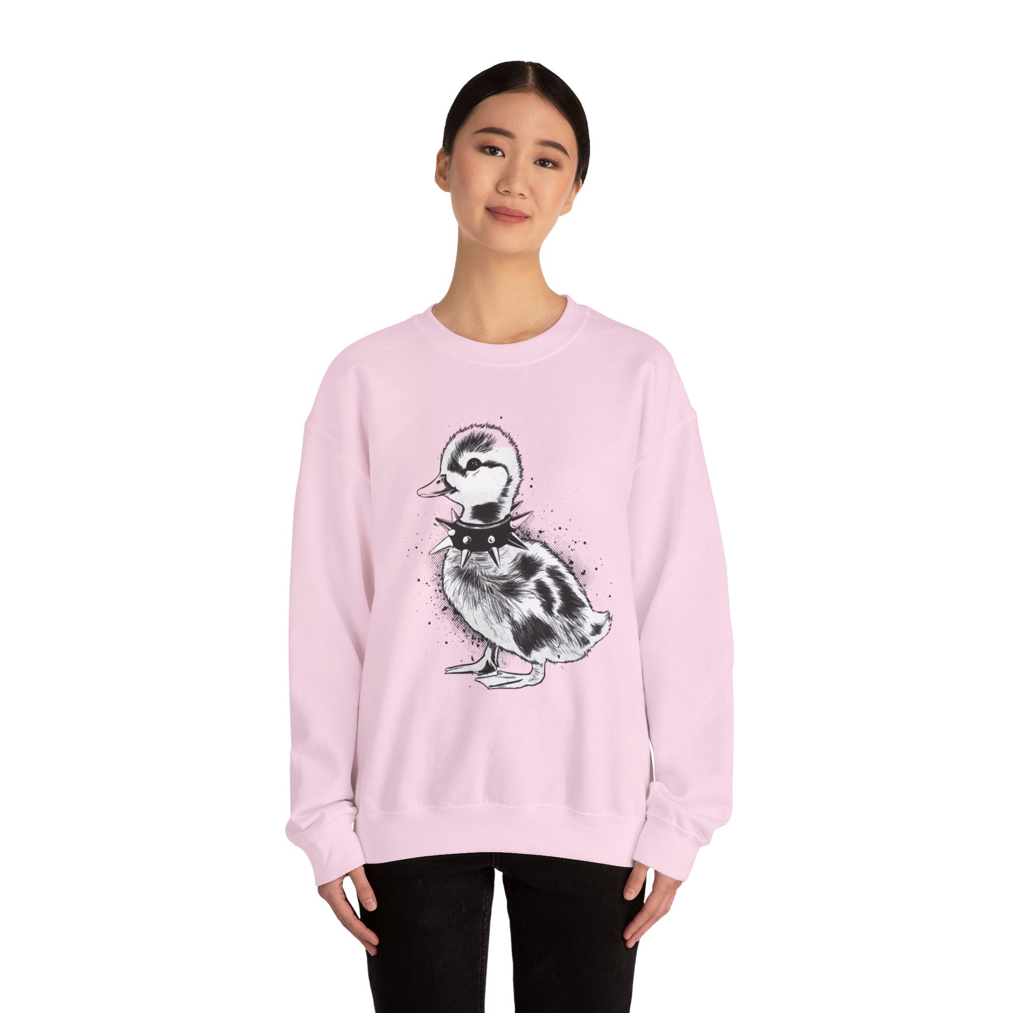 Punk Duckling Sketch Crewneck Sweatshirt — 80s Punk Rock Black & White Duck Illustration