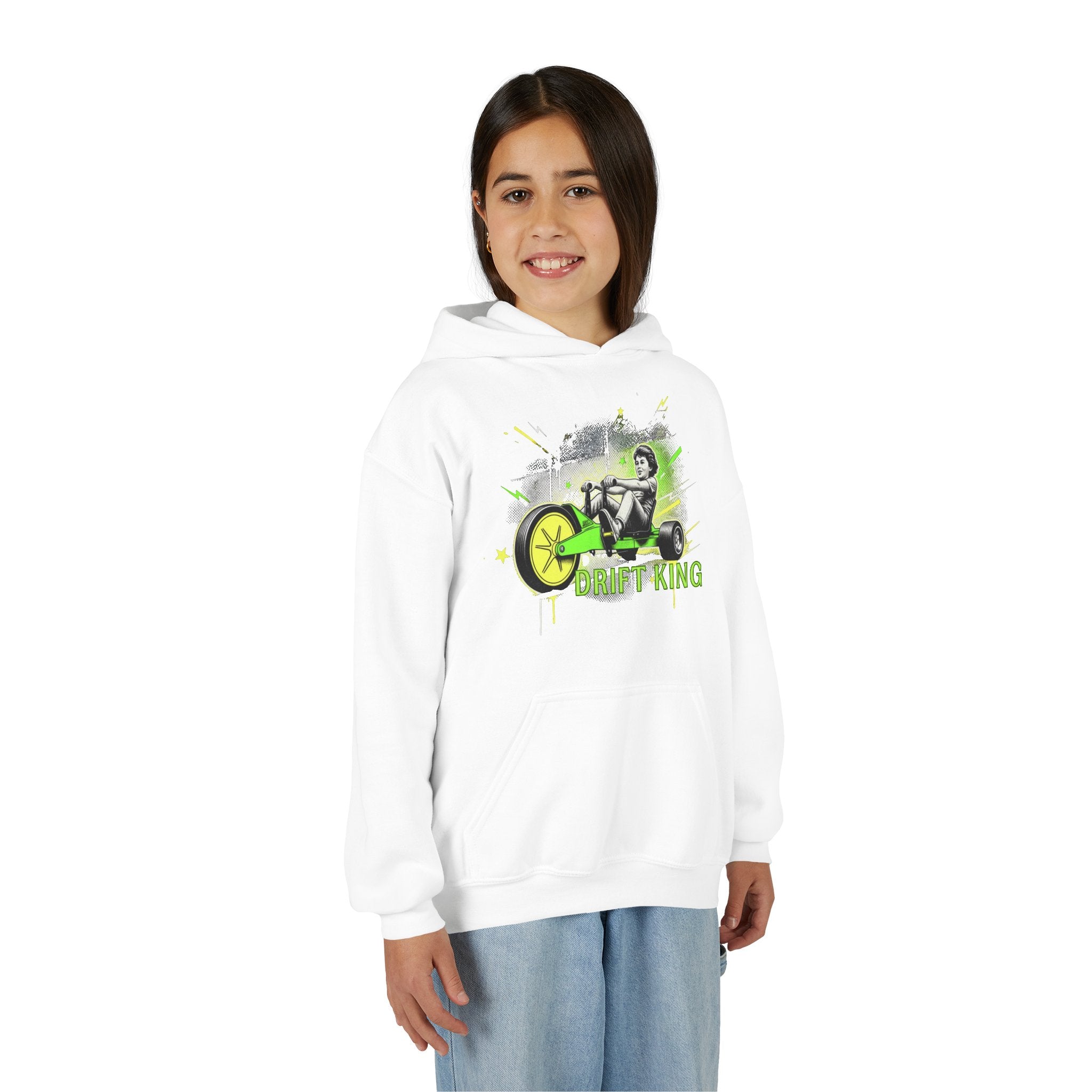 Drift King Youth Hoodie - Go-Kart Racing Graphic Sweatshirt 80s Fashion Design