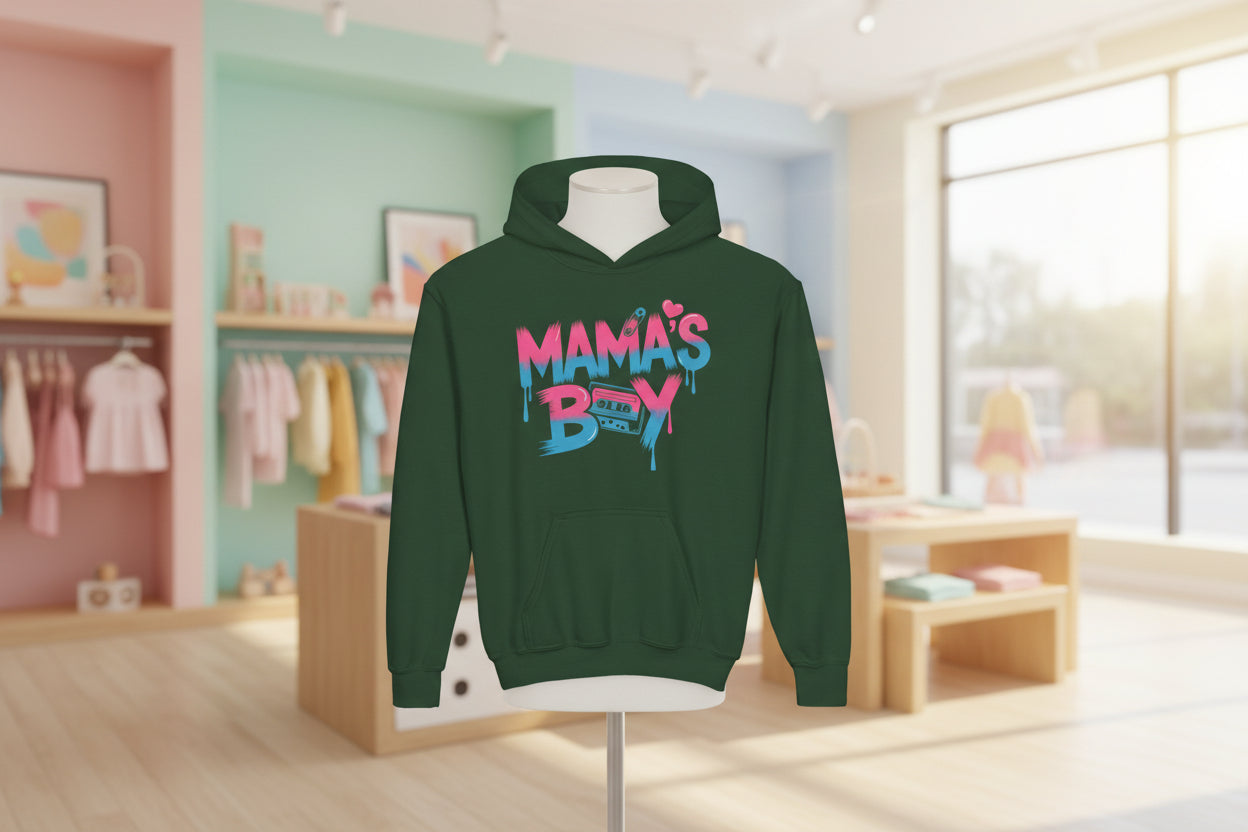Youth Hoodie — "Mama's Boy" Colorful Drip Graphic Sweatshirt 80s Retro Style