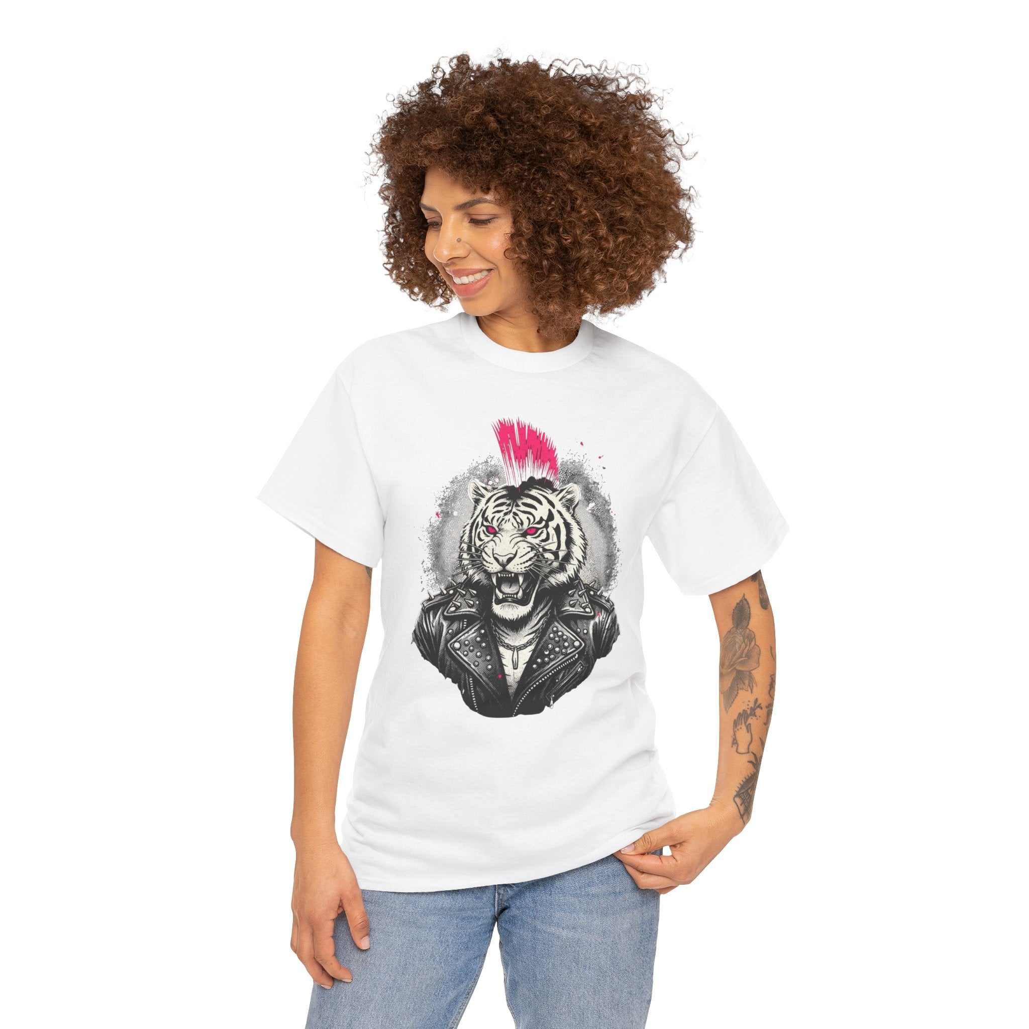 Punk Rock Tiger T-Shirt — Mohawk Tiger Graphic Tee 80's Fashion Rebel