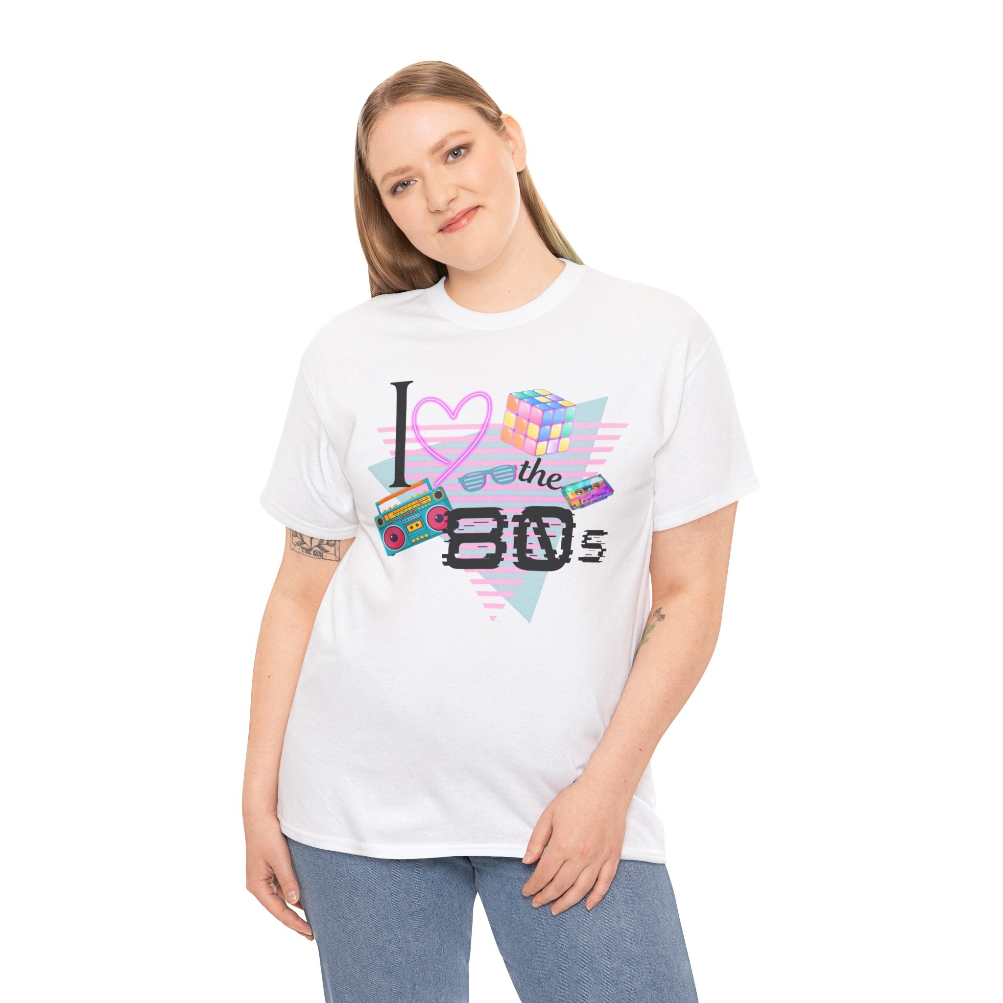 I Love the 80s T-Shirt — Retro Cassette, Rubik’s Cube & Neon Vintage Tee