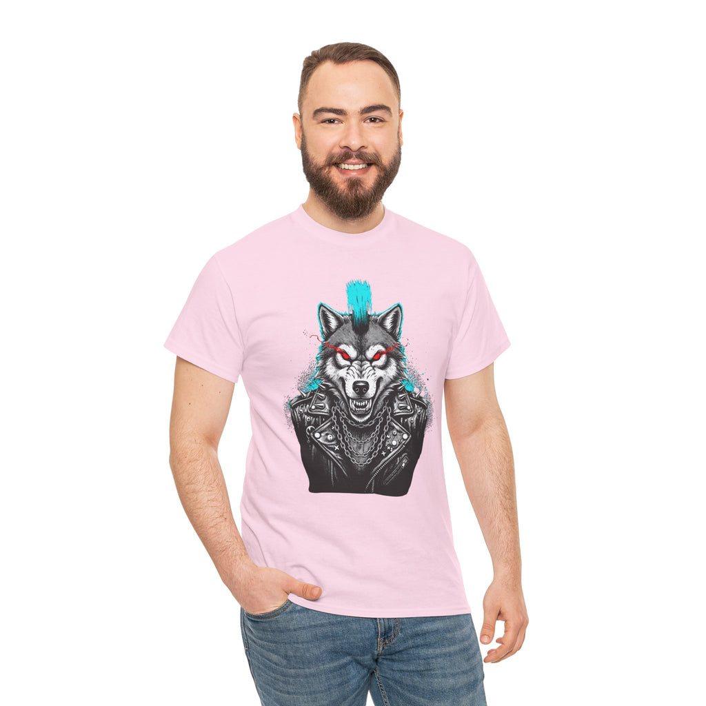 Wolf Punk Graphic Tee — Fierce Tribal Wolf Illustration T-Shirt 80's Rebel Fashion