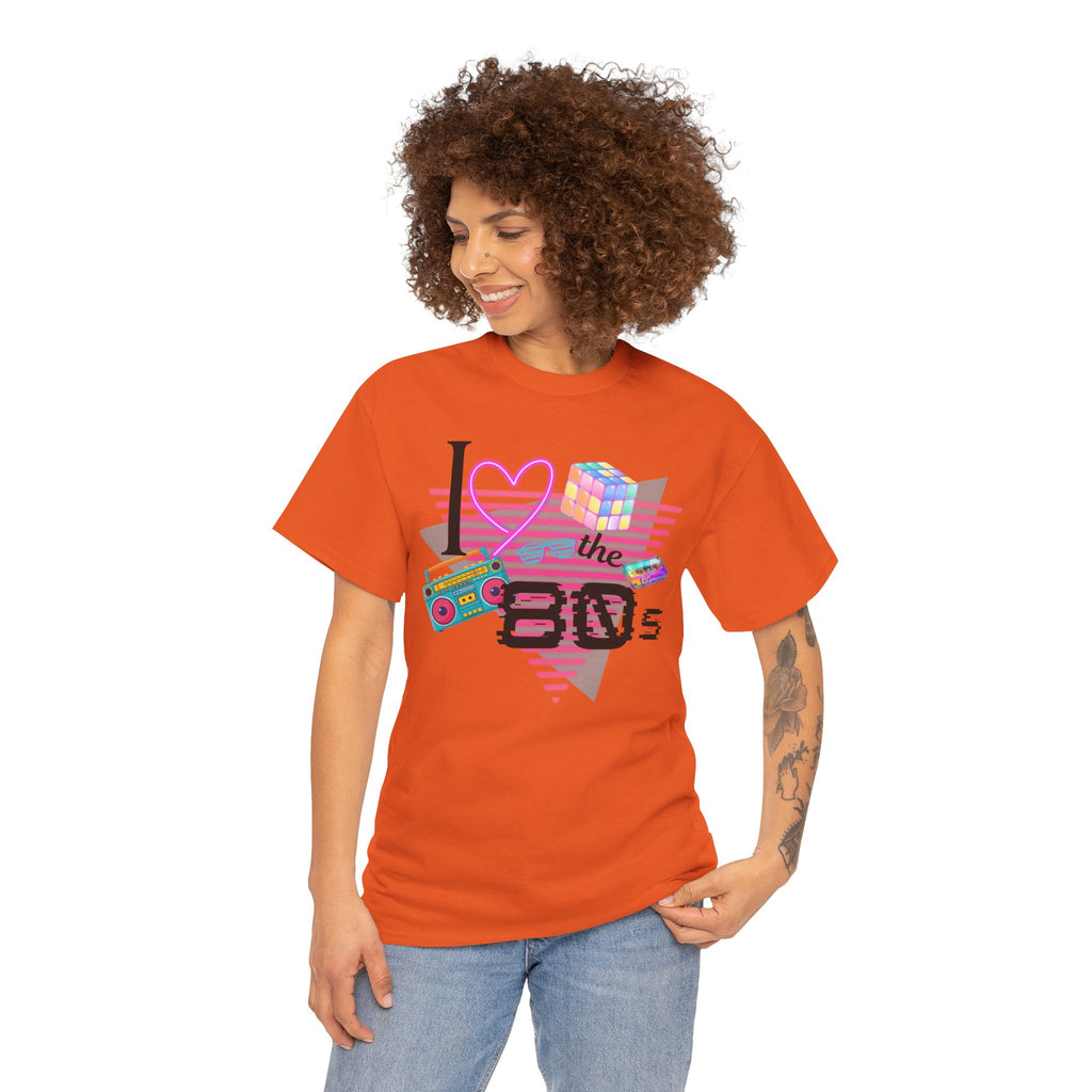 I Love the 80s T-Shirt — Retro Cassette, Rubik’s Cube & Neon Vintage Tee