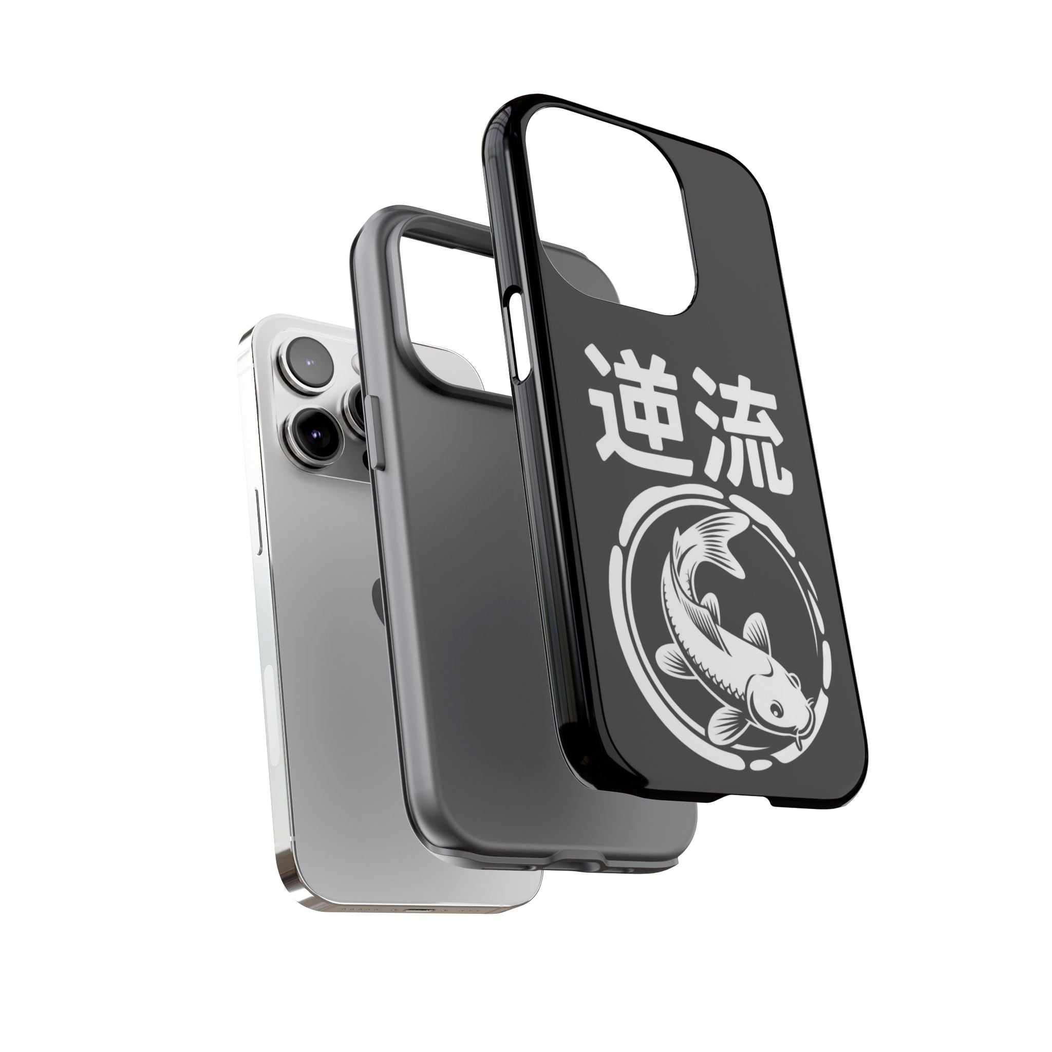 Koi '逆流' Tough Phone Case — Black Protective iPhone Cover - 80s Design