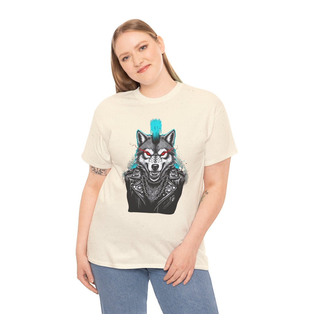 Wolf Punk Graphic Tee — Fierce Tribal Wolf Illustration T-Shirt 80's Rebel Fashion