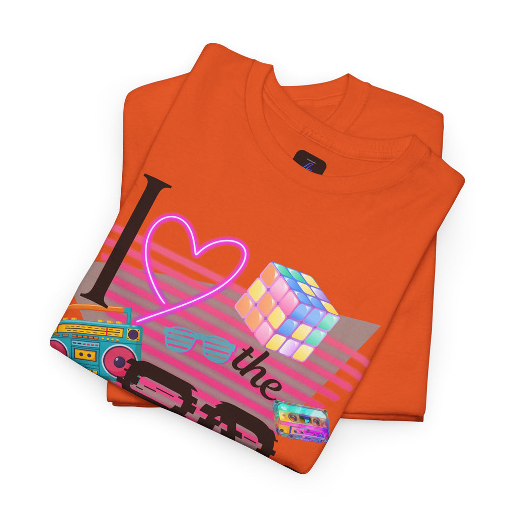 I Love the 80s T-Shirt — Retro Cassette, Rubik’s Cube & Neon Vintage Tee