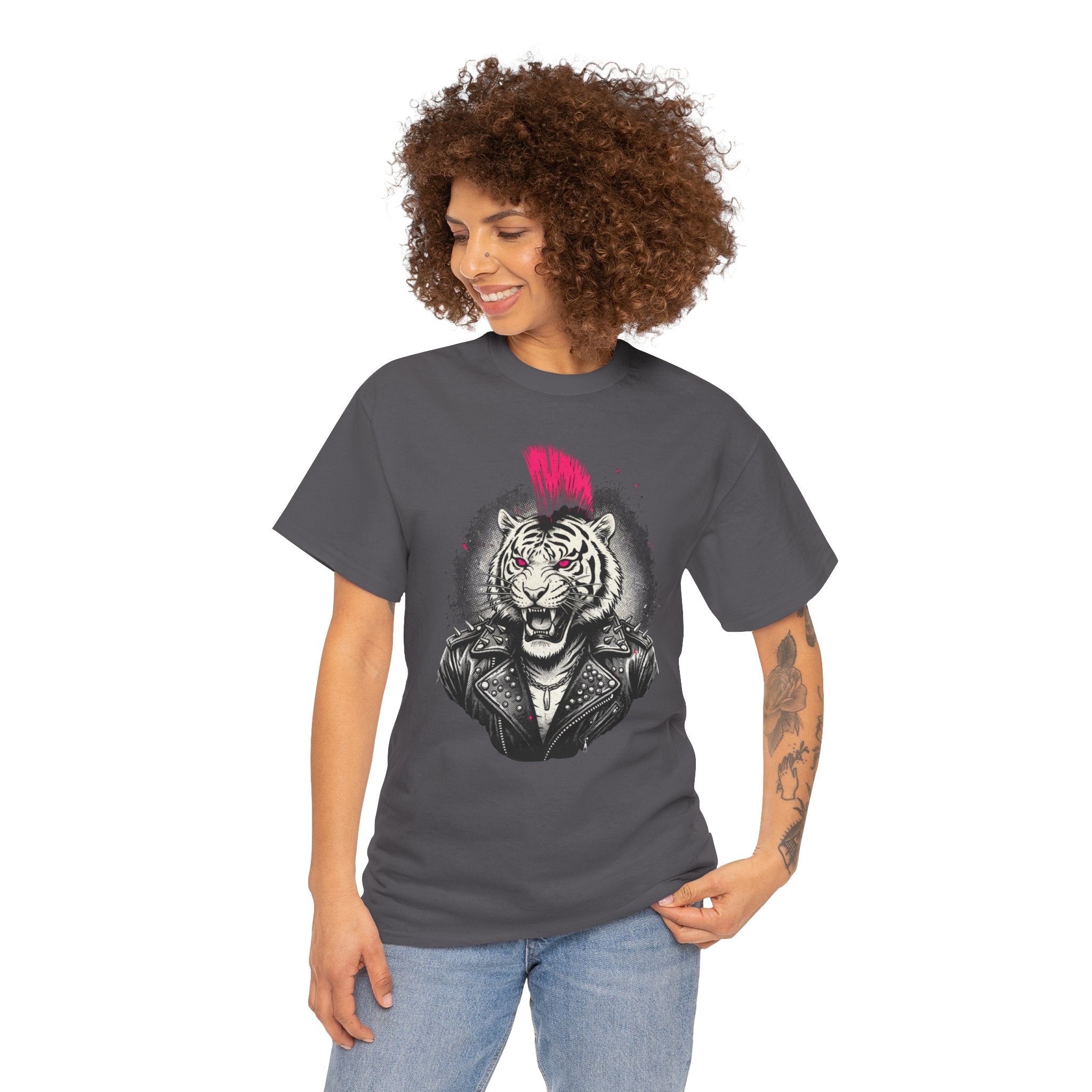 Punk Rock Tiger T-Shirt — Mohawk Tiger Graphic Tee 80's Fashion Rebel