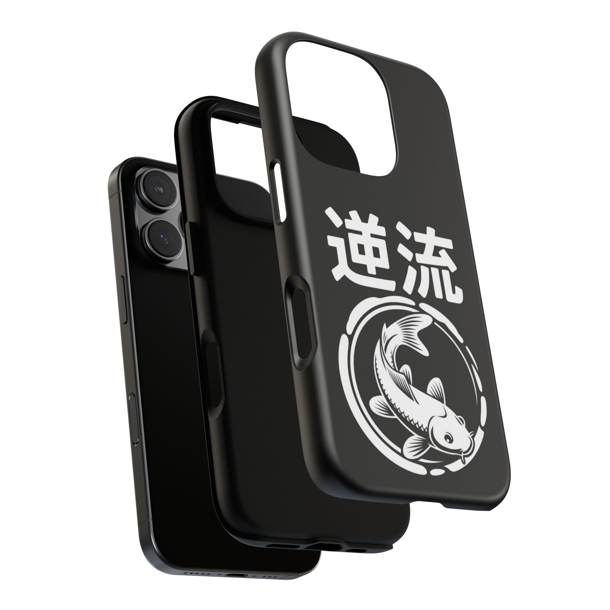 Koi '逆流' Tough Phone Case — Black Protective iPhone Cover - 80s Design