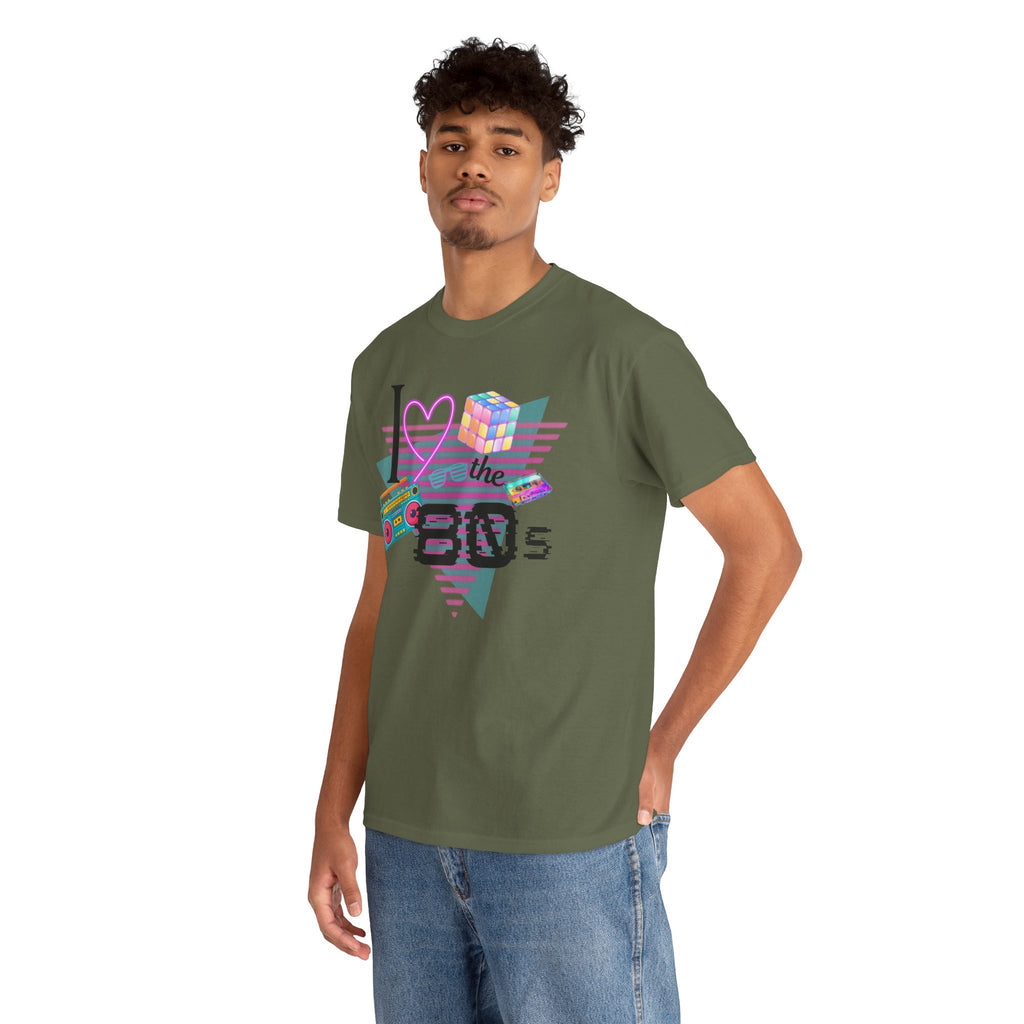 I Love the 80s T-Shirt — Retro Cassette, Rubik’s Cube & Neon Vintage Tee