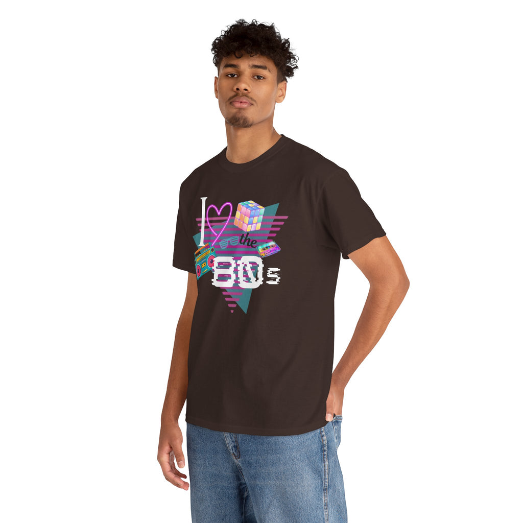 I Love the 80s T-Shirt — Retro Cassette, Rubik’s Cube & Neon Vintage Tee