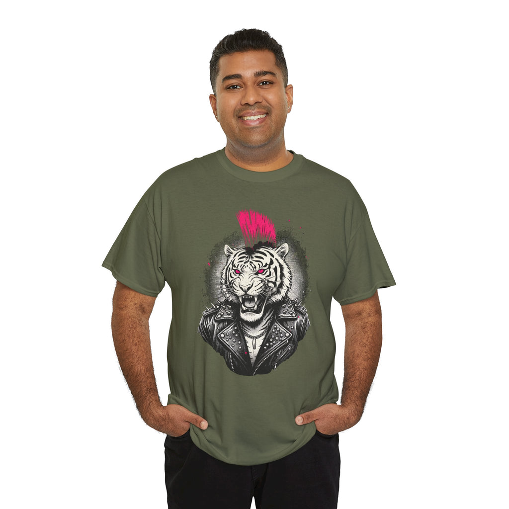 Punk Rock Tiger T-Shirt — Mohawk Tiger Graphic Tee 80's Fashion Rebel