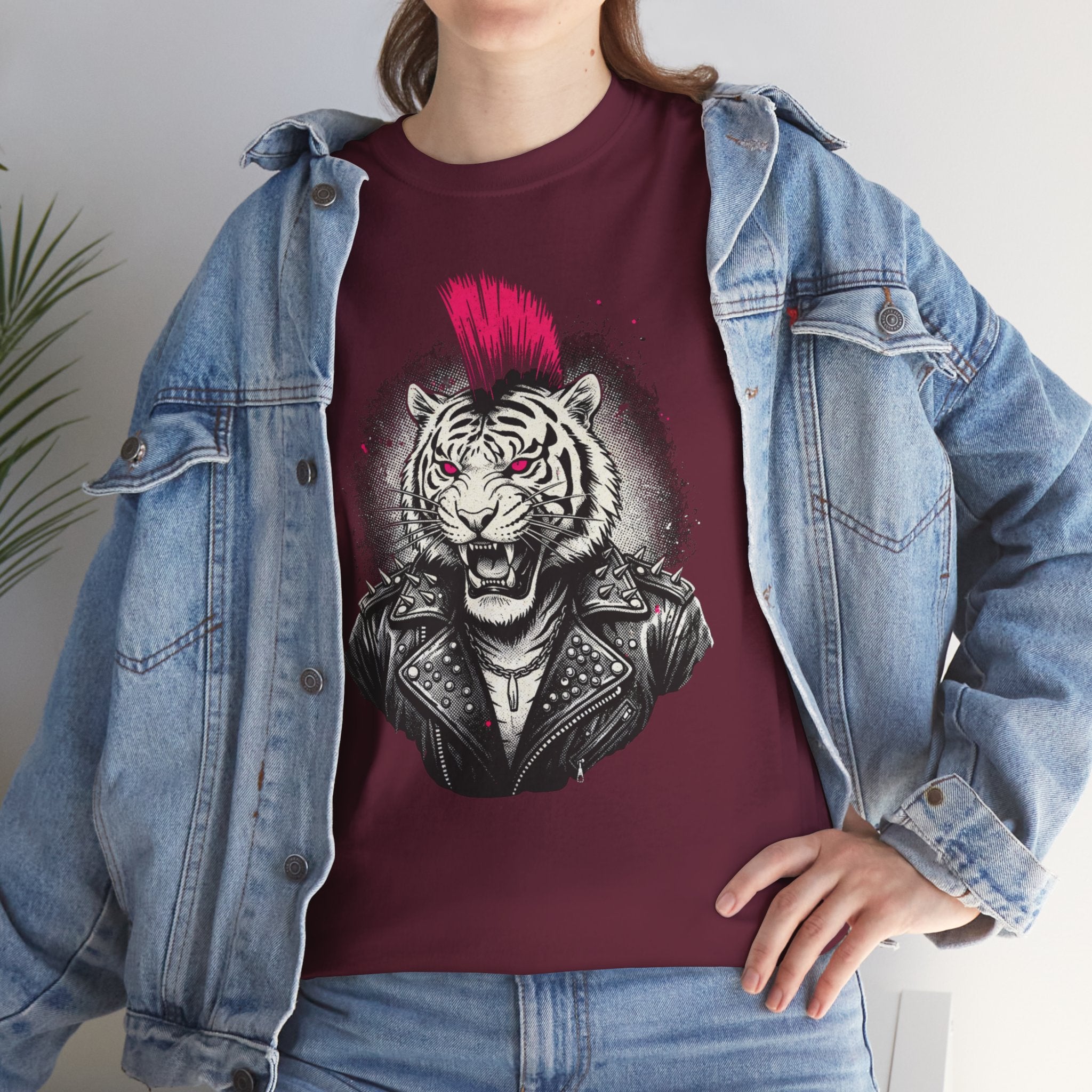 Punk Rock Tiger T-Shirt — Mohawk Tiger Graphic Tee 80's Fashion Rebel