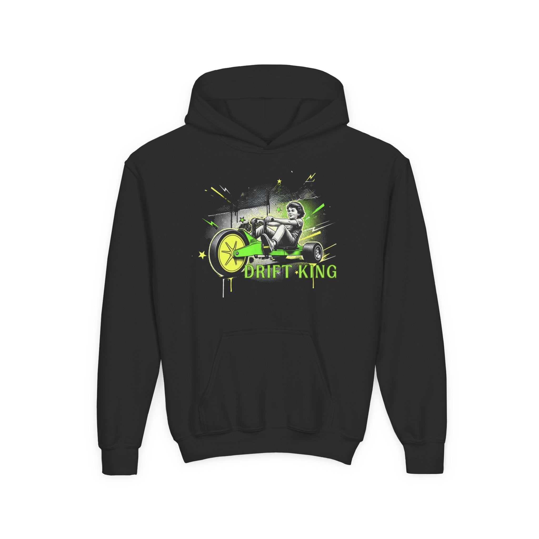Drift King Youth Hoodie - Go-Kart Racing Graphic Sweatshirt 80s Fashion Design