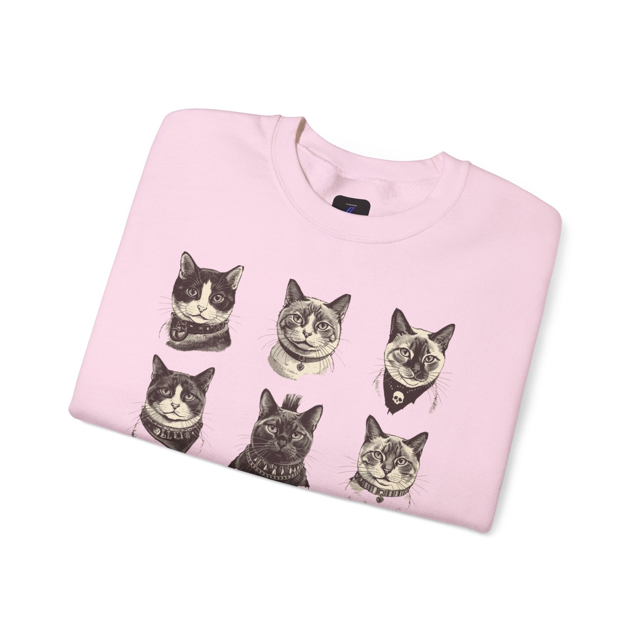 Vintage Cat Faces Crewneck Sweatshirt — Retro Cat Portraits Pullover