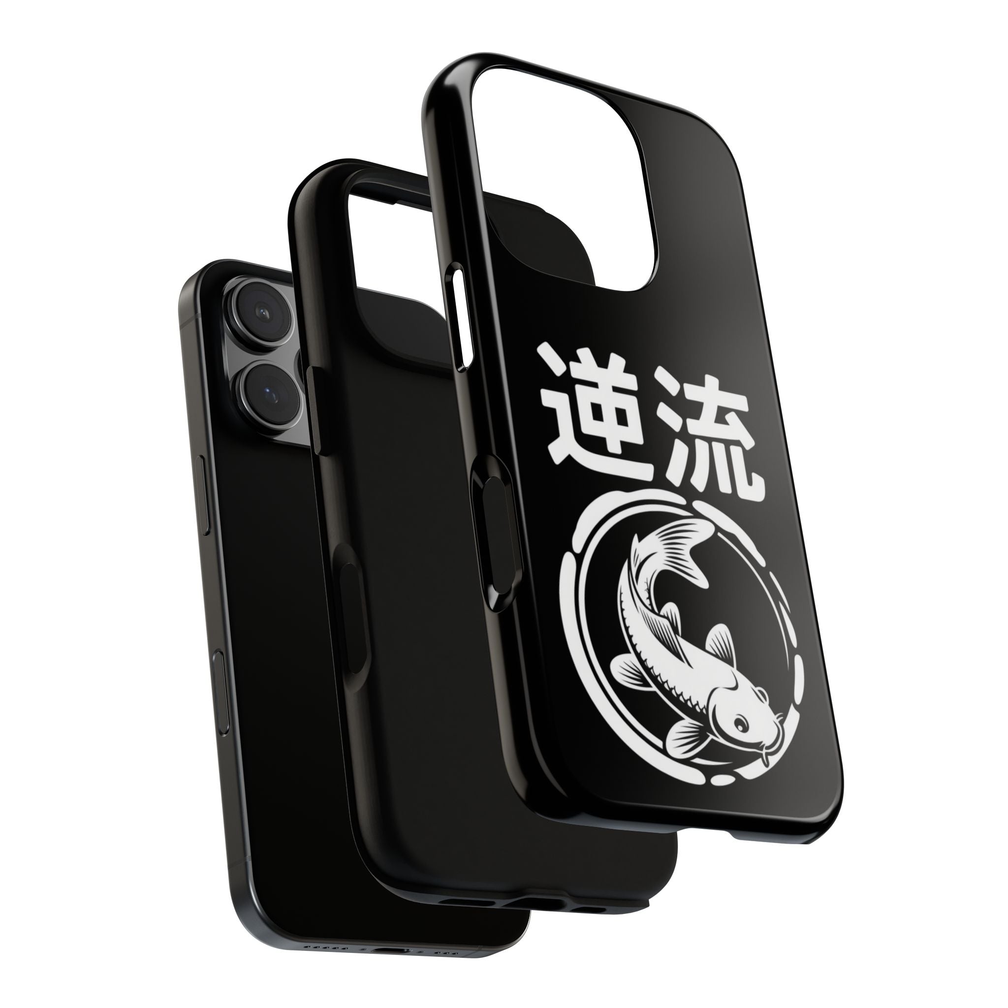 Koi '逆流' Tough Phone Case — Black Protective iPhone Cover - 80s Design