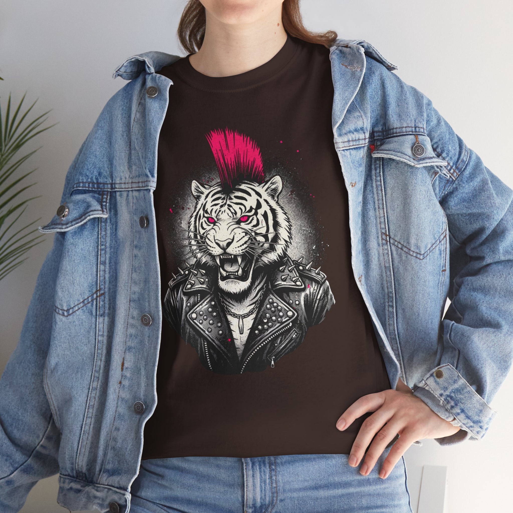 Punk Rock Tiger T-Shirt — Mohawk Tiger Graphic Tee 80's Fashion Rebel