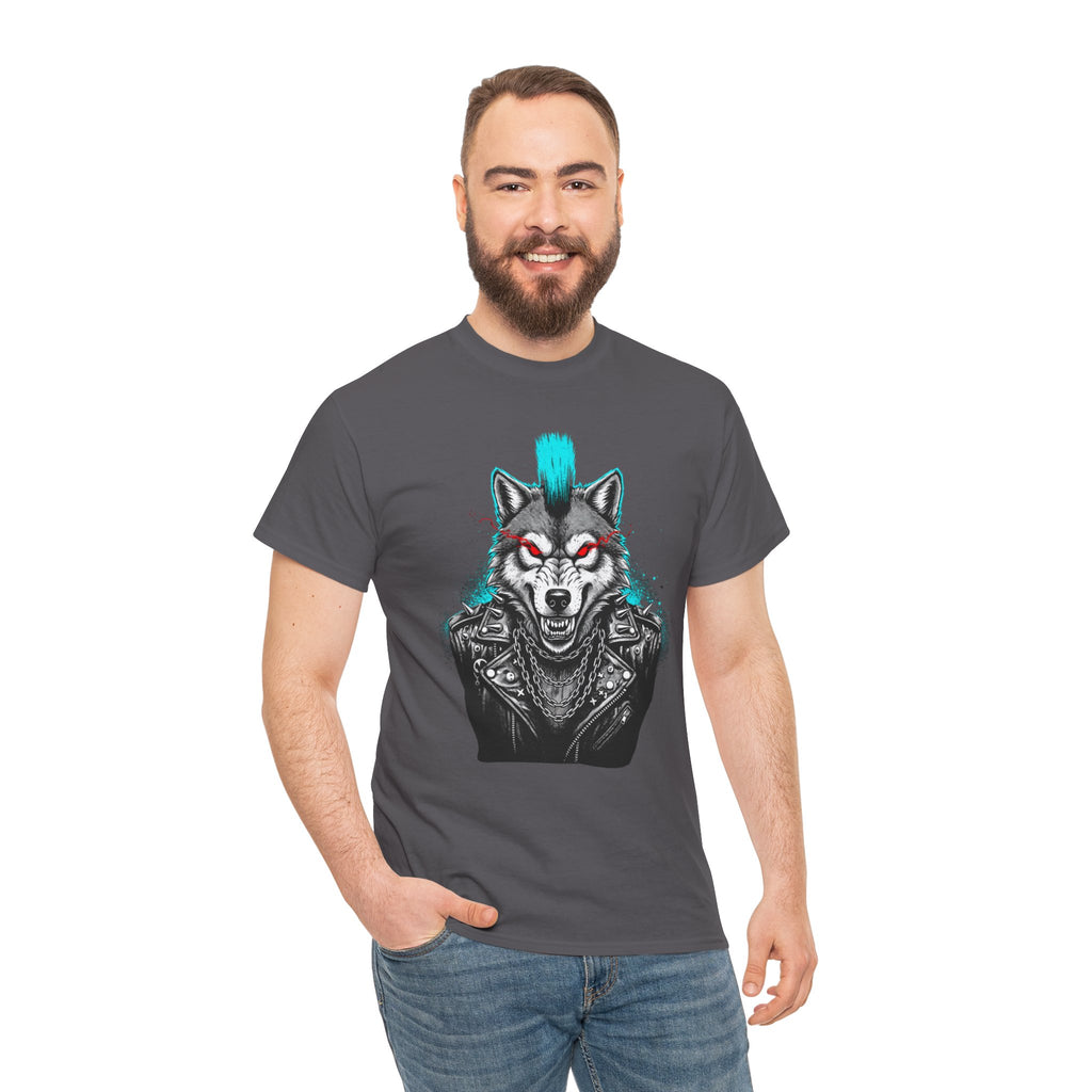 Wolf Punk Graphic Tee — Fierce Tribal Wolf Illustration T-Shirt 80's Rebel Fashion