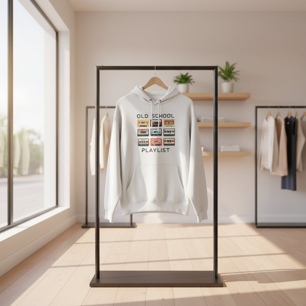 Old School Playlist Hoodie — Retro 80s Cassette Tape Graphic Pullover