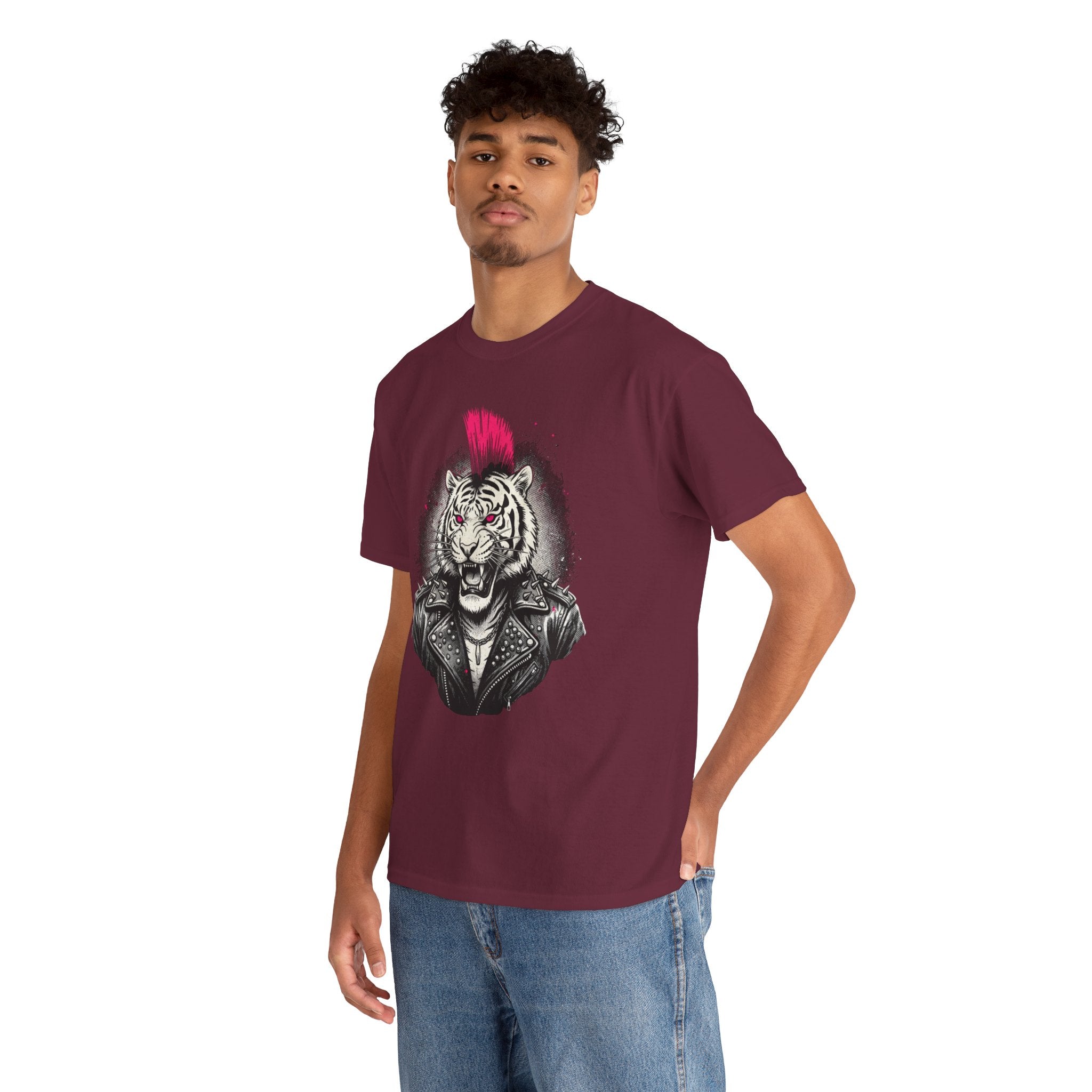 Punk Rock Tiger T-Shirt — Mohawk Tiger Graphic Tee 80's Fashion Rebel