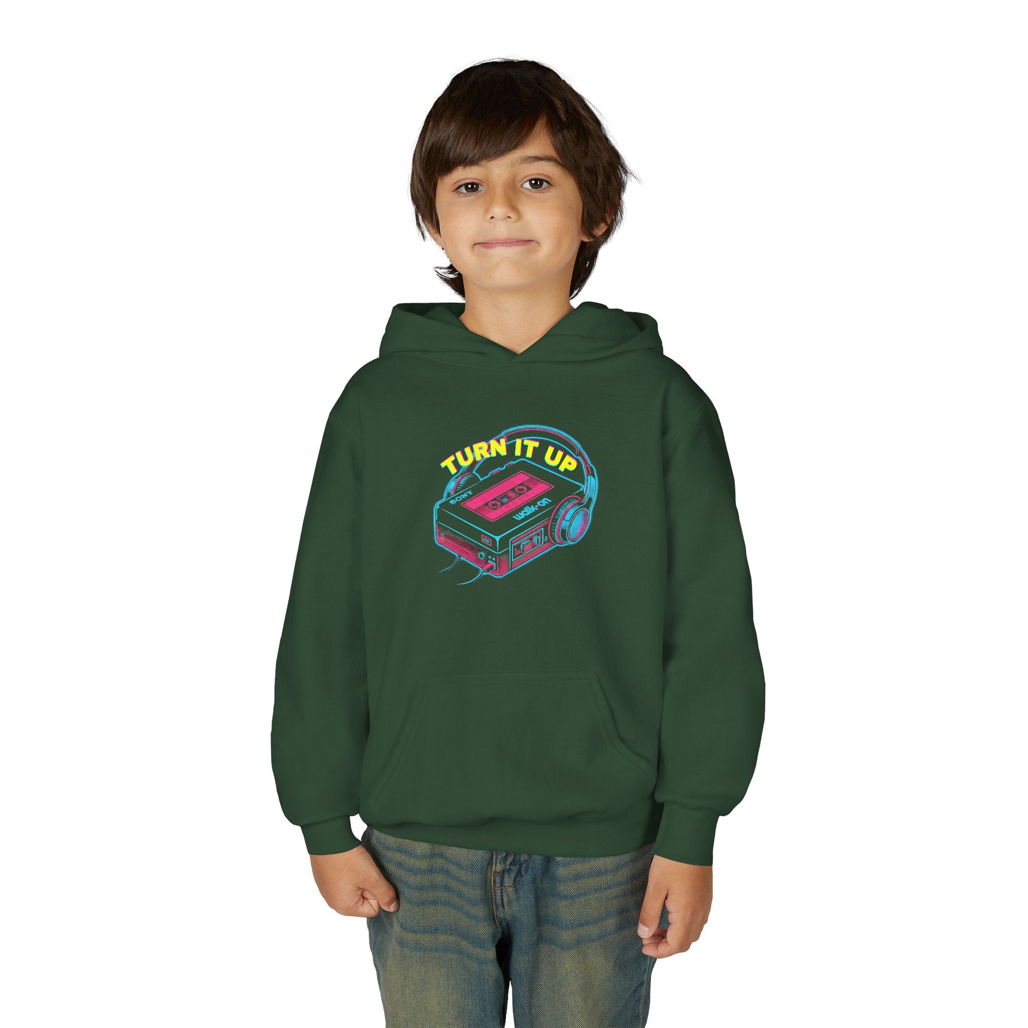 Youth Hoodie - "Turn It Up" Retro Cassette "Walkman" Graphic 80's Fashion