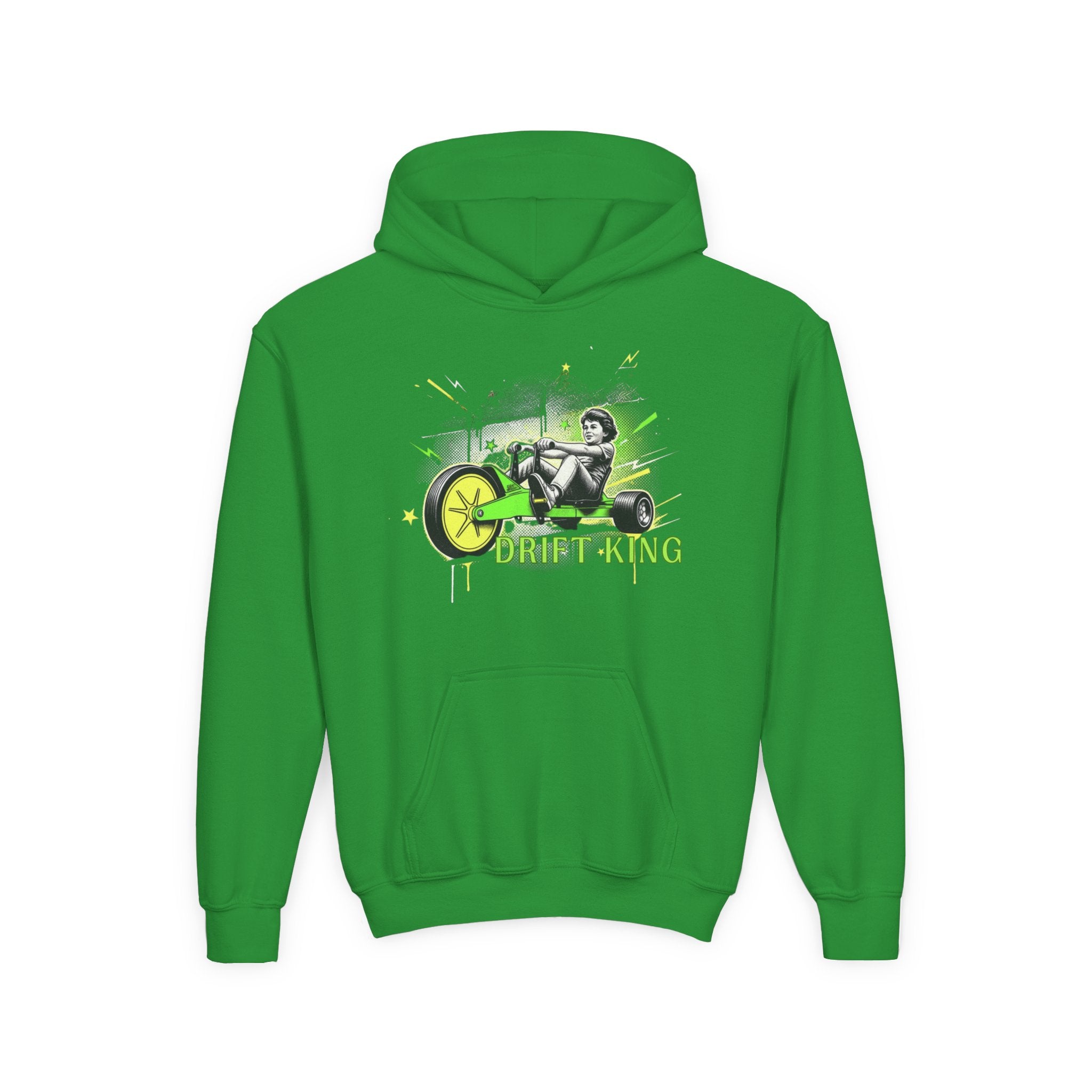 Drift King Youth Hoodie - Go-Kart Racing Graphic Sweatshirt 80s Fashion Design