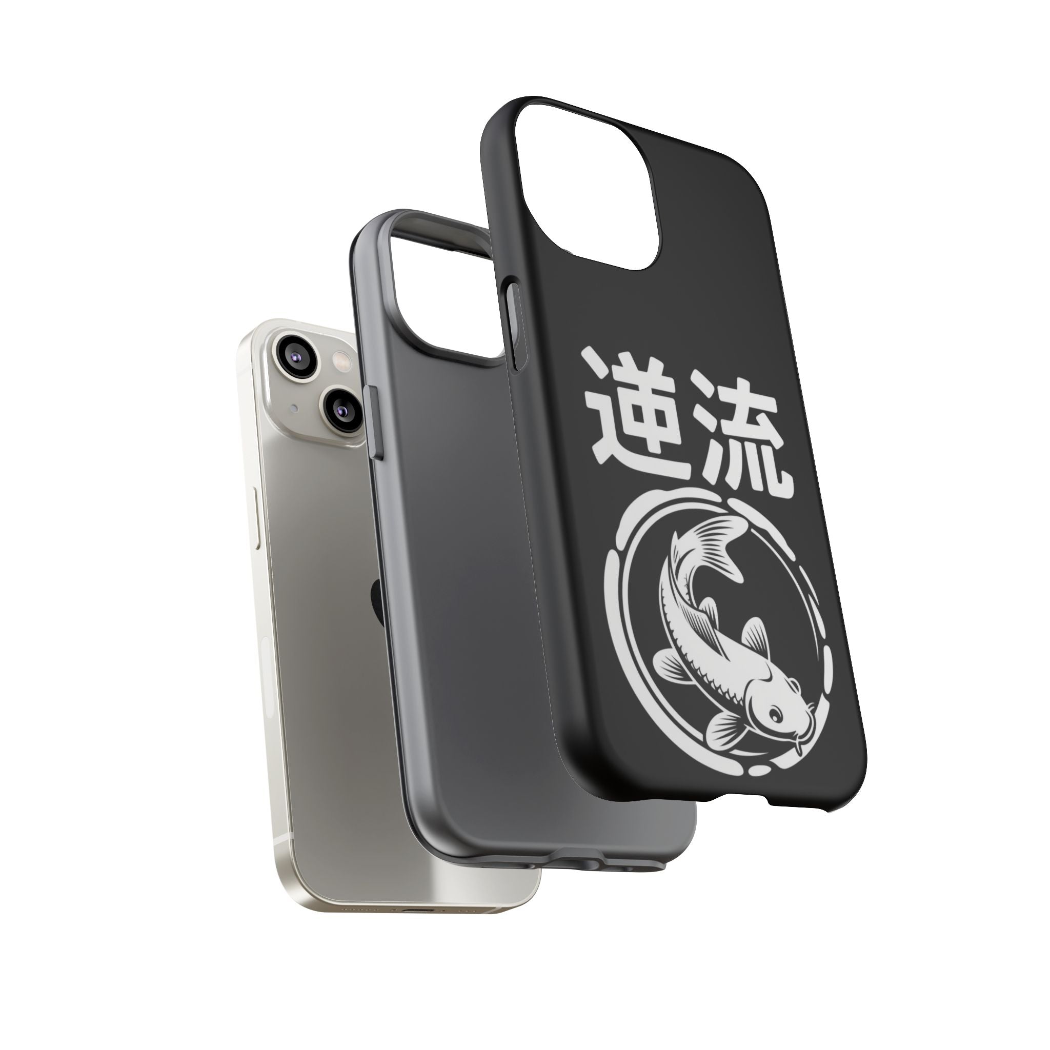 Koi '逆流' Tough Phone Case — Black Protective iPhone Cover - 80s Design