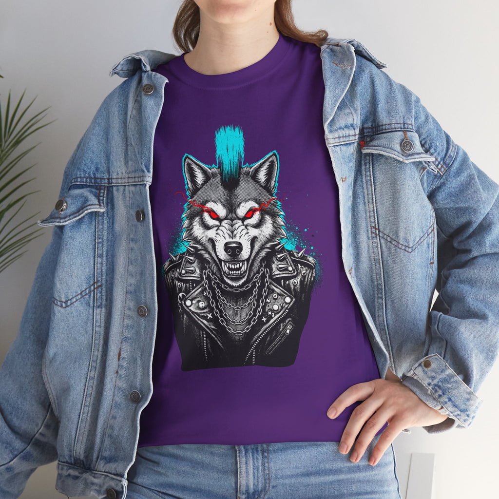 Wolf Punk Graphic Tee — Fierce Tribal Wolf Illustration T-Shirt 80's Rebel Fashion