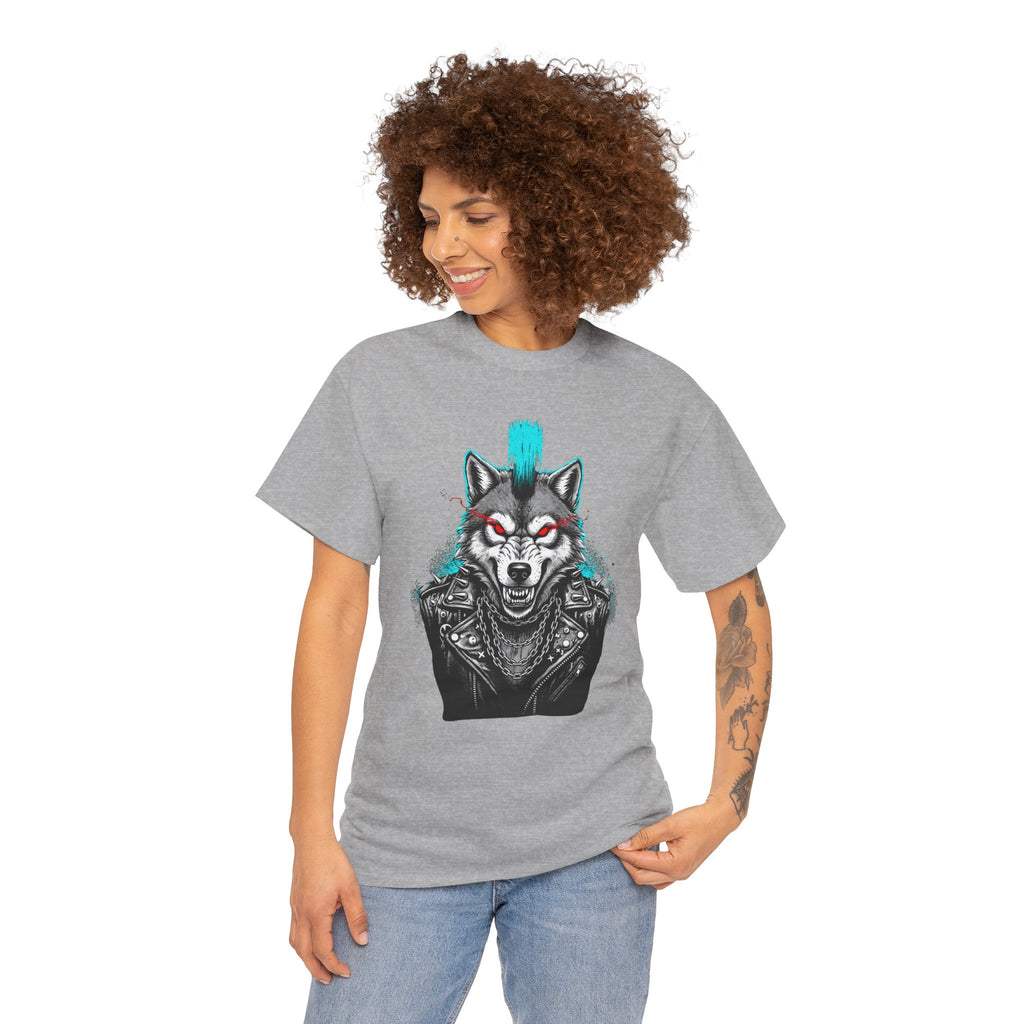 Wolf Punk Graphic Tee — Fierce Tribal Wolf Illustration T-Shirt 80's Rebel Fashion