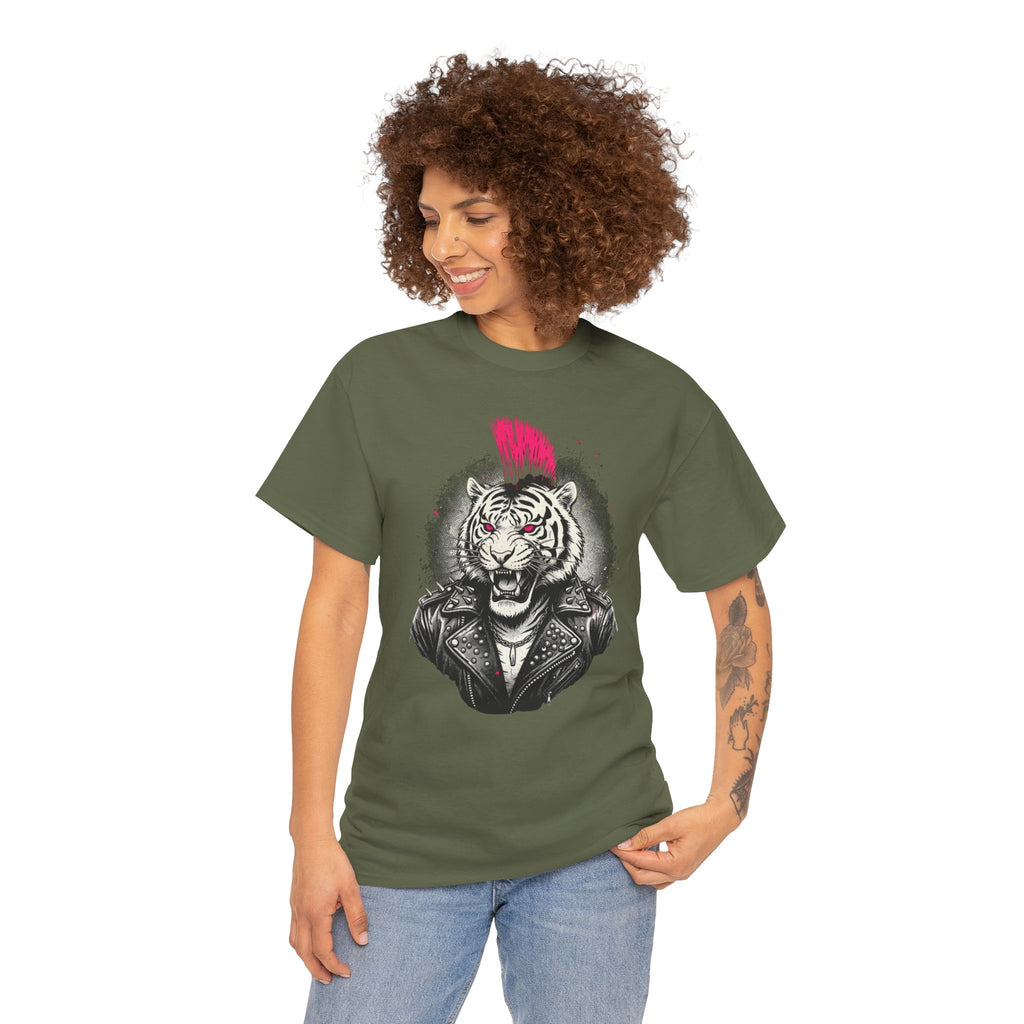 Punk Rock Tiger T-Shirt — Mohawk Tiger Graphic Tee 80's Fashion Rebel