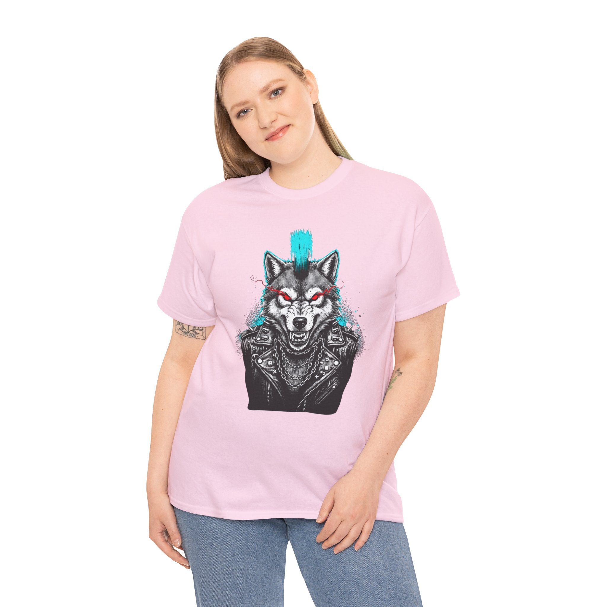 Wolf Punk Graphic Tee — Fierce Tribal Wolf Illustration T-Shirt 80's Rebel Fashion