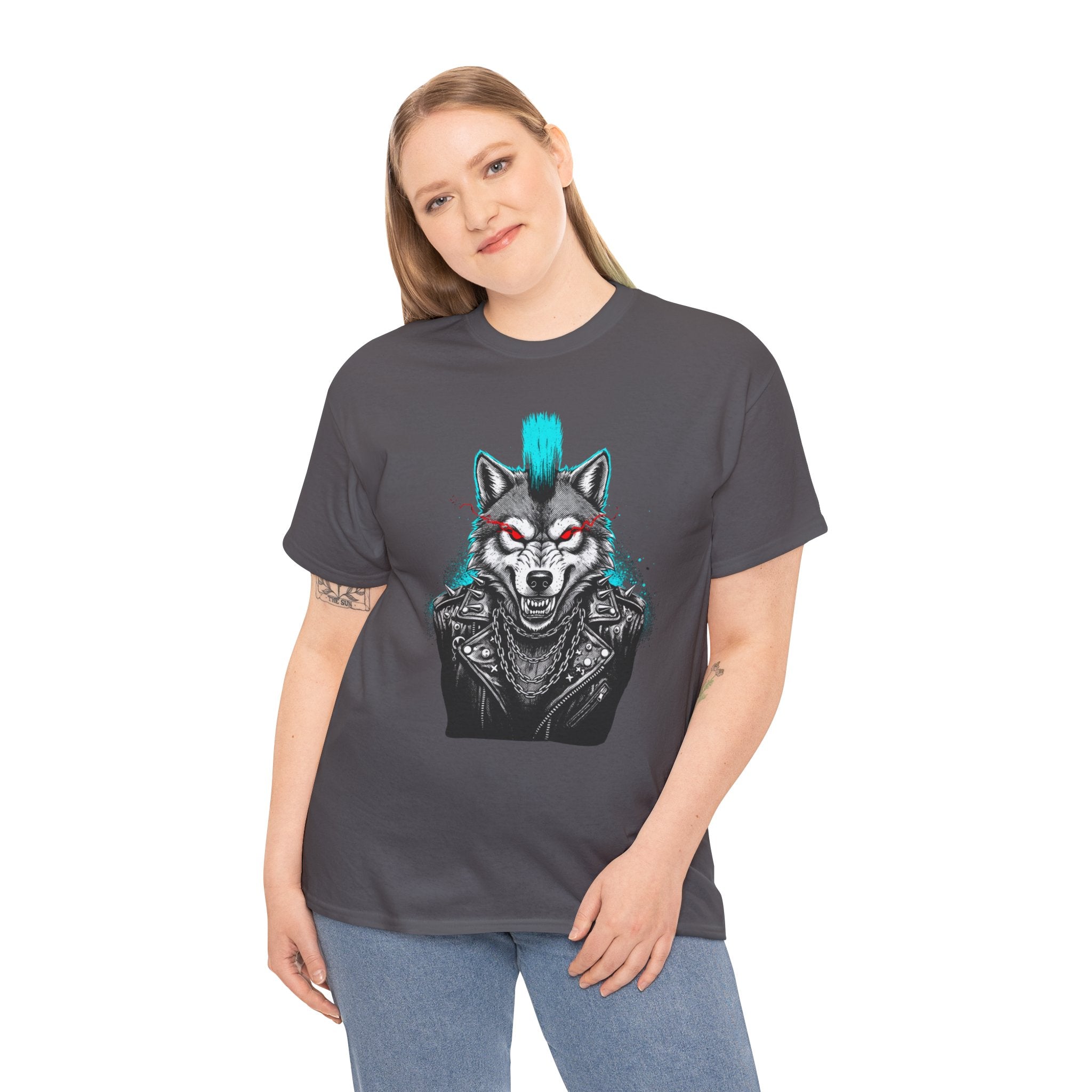 Wolf Punk Graphic Tee — Fierce Tribal Wolf Illustration T-Shirt 80's Rebel Fashion