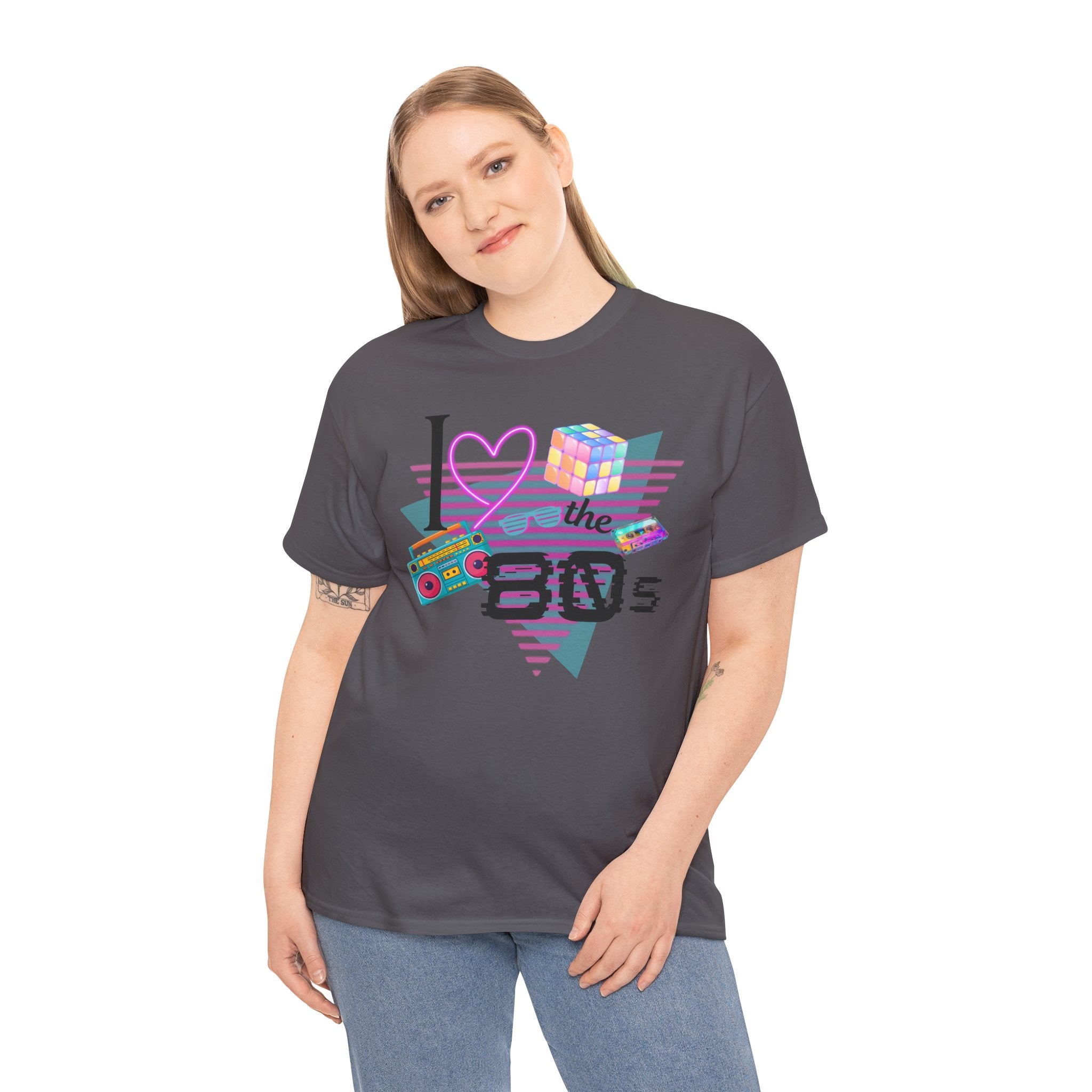 I Love the 80s T-Shirt — Retro Cassette, Rubik’s Cube & Neon Vintage Tee