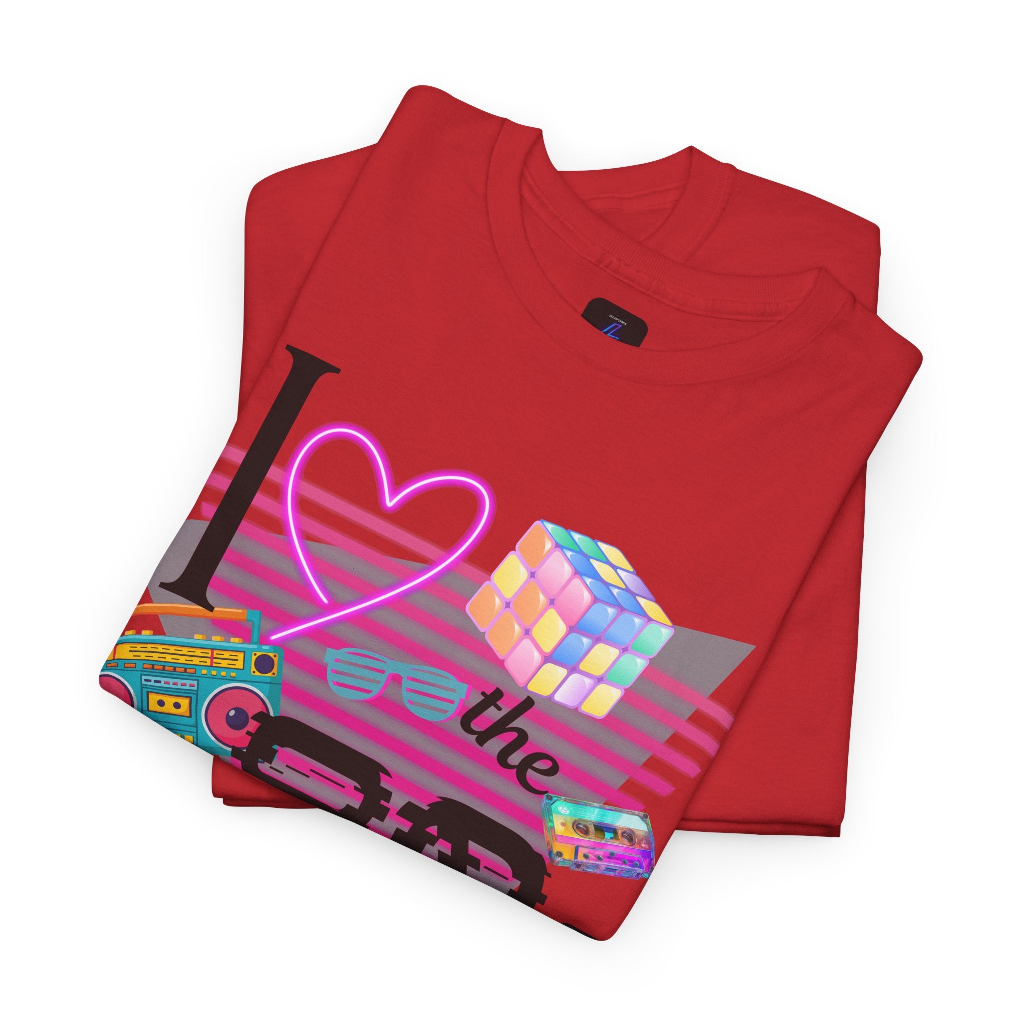 I Love the 80s T-Shirt — Retro Cassette, Rubik’s Cube & Neon Vintage Tee